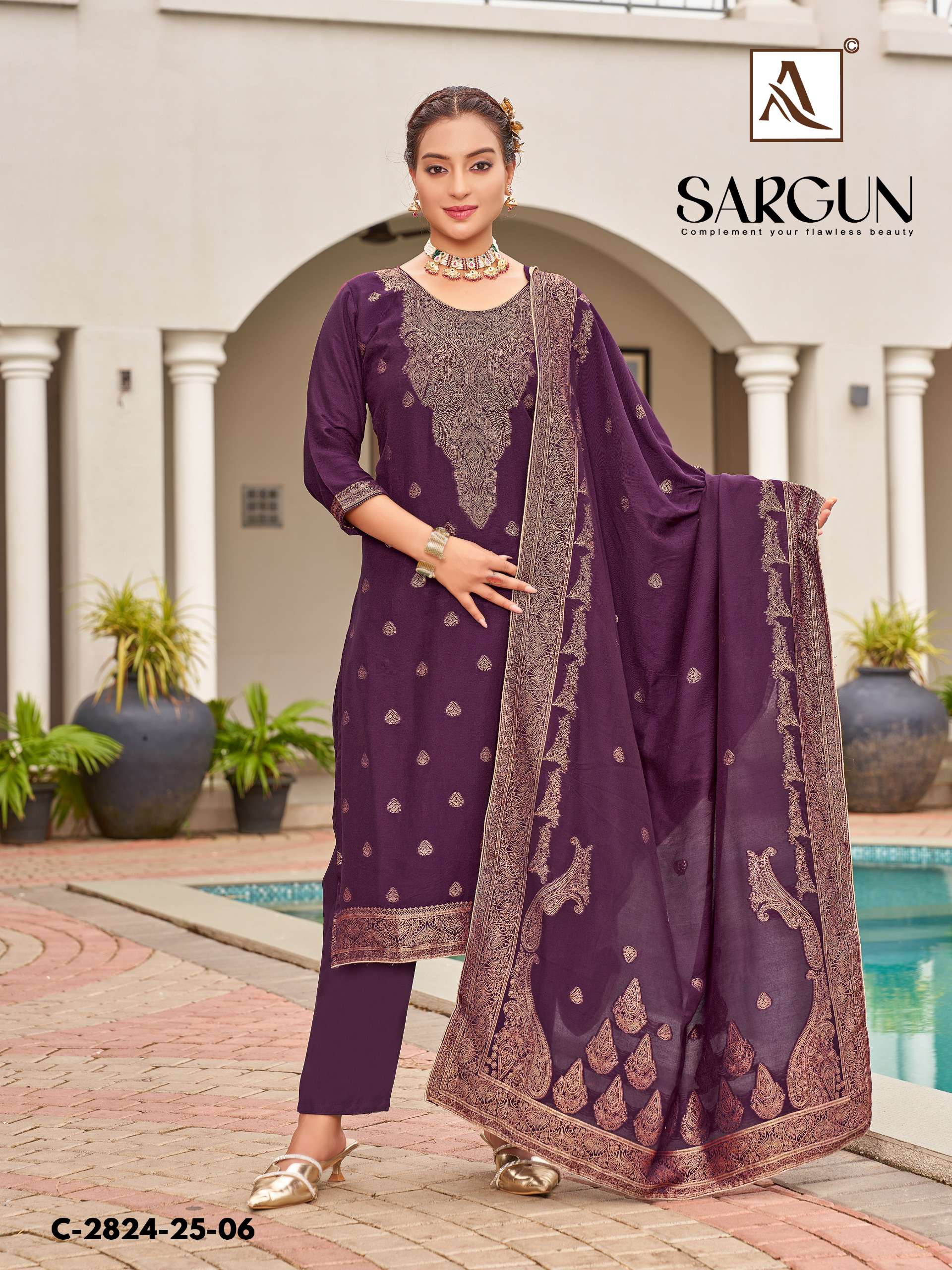 ALOK SUITS SARGUN MUSLIN JACQUARD DESIGNER WORK LADIES SUIT 
