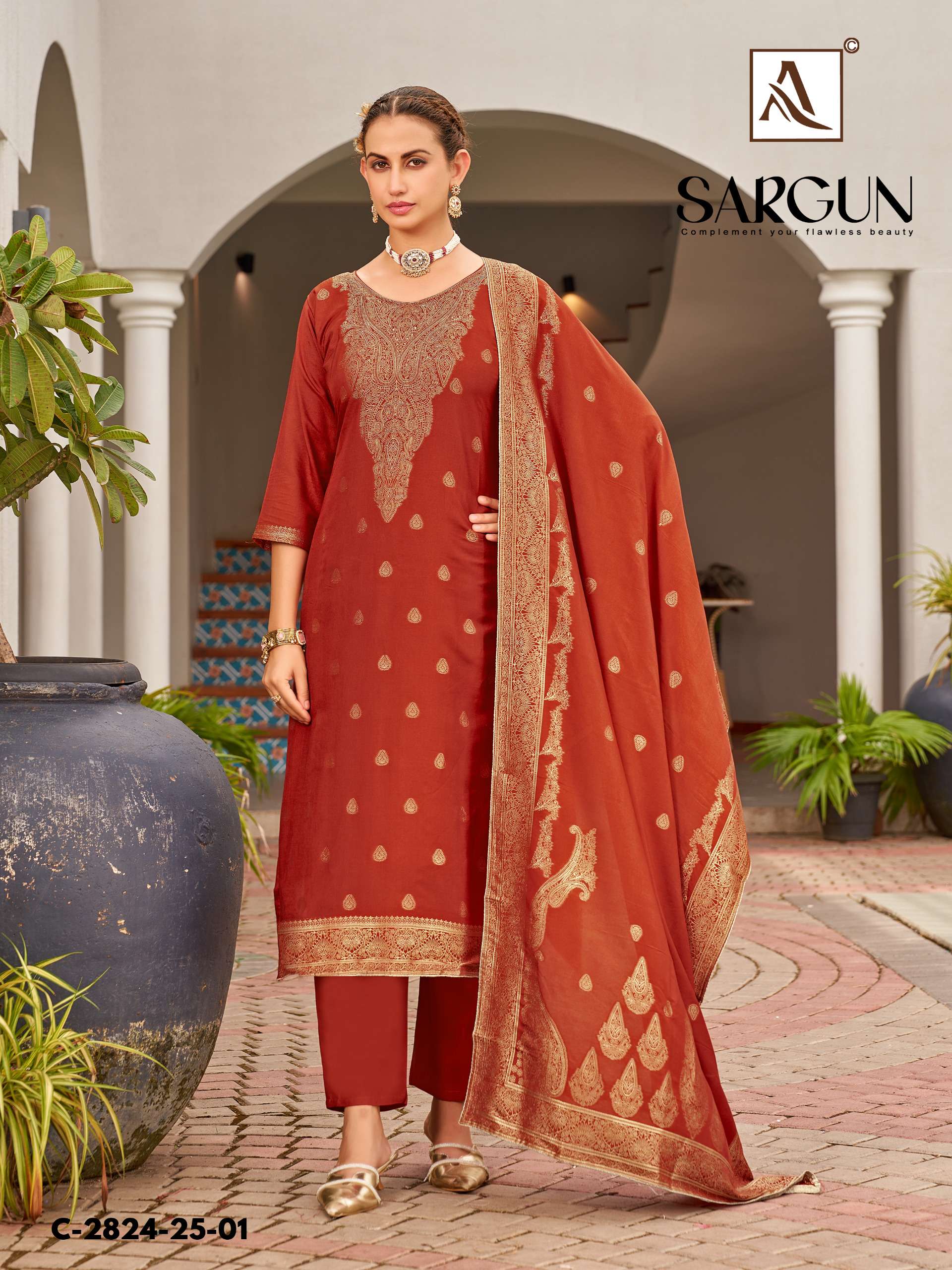 ALOK SUITS SARGUN MUSLIN JACQUARD DESIGNER WORK LADIES SUIT 