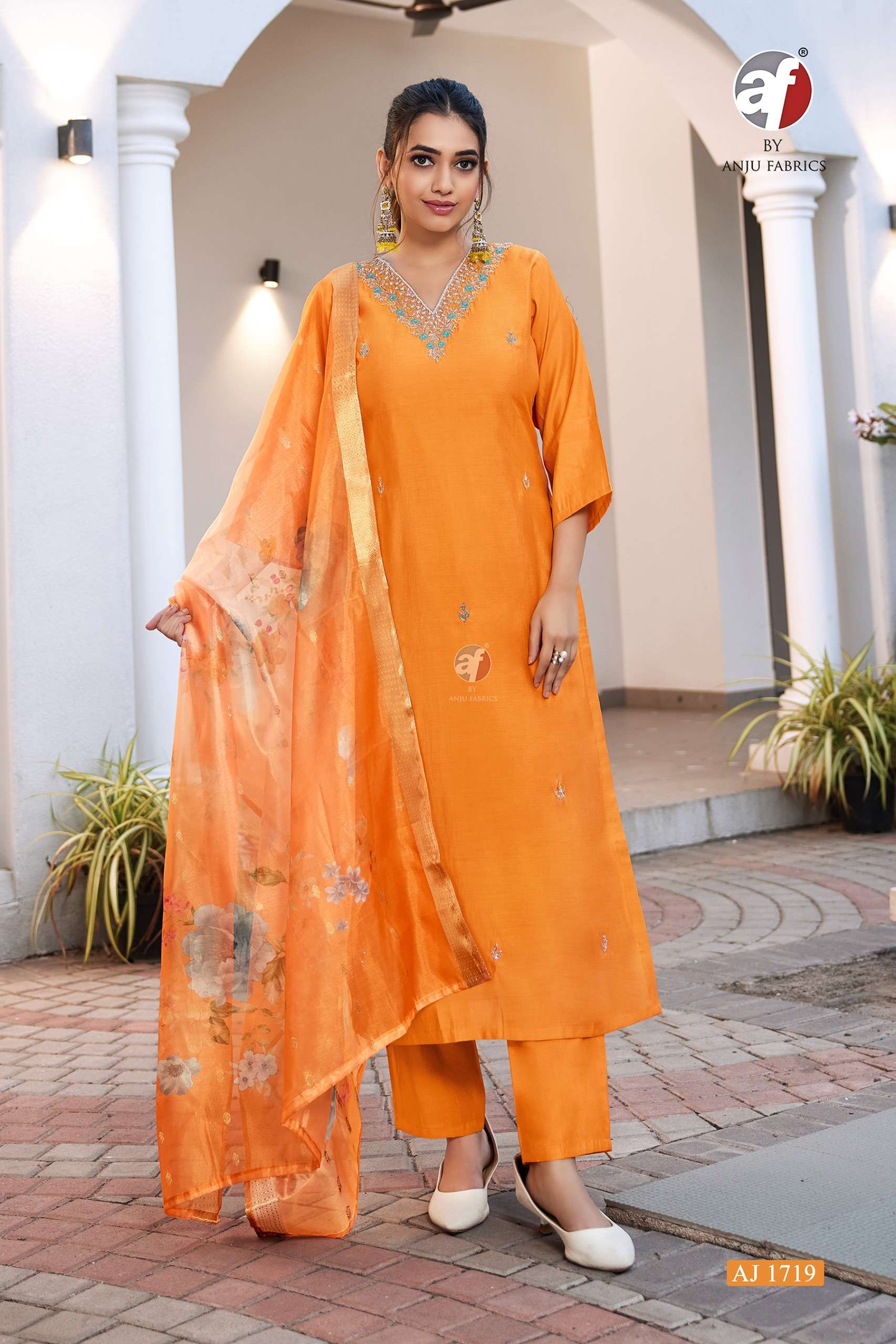 ANJU FABRICS AJ 1719 SILK BEAUTIFUL DESIGNER LOOK READY MADE LADIES SUIT