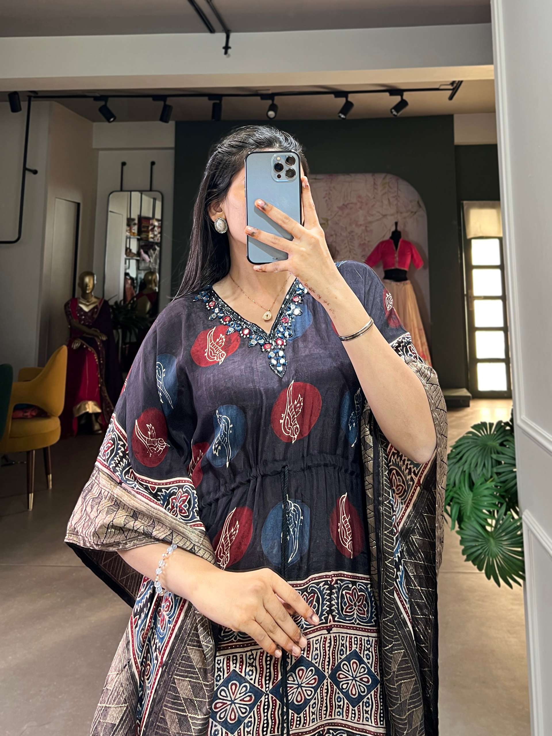 BANDHANI PALACE 3022-3023 PURE VISCOSE ZARI BORDER MIRROR WORK READYMADE KAFTAN