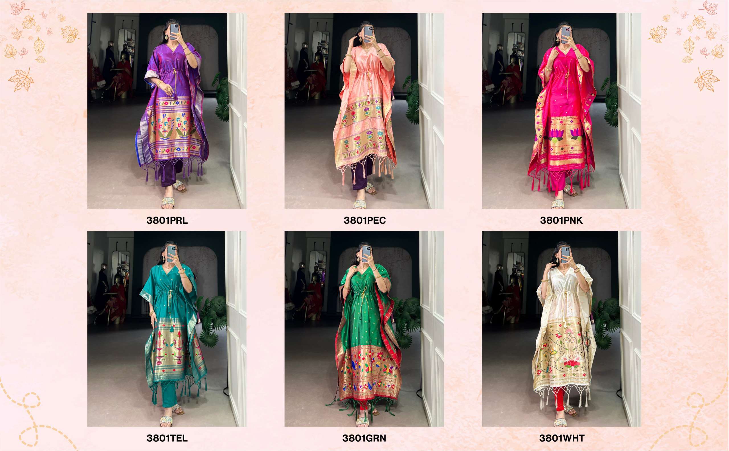BANDHANI PALACE 3801 JACQUARD PAITHANI ZARI WEAVING WORK READYMADE KAFTAN