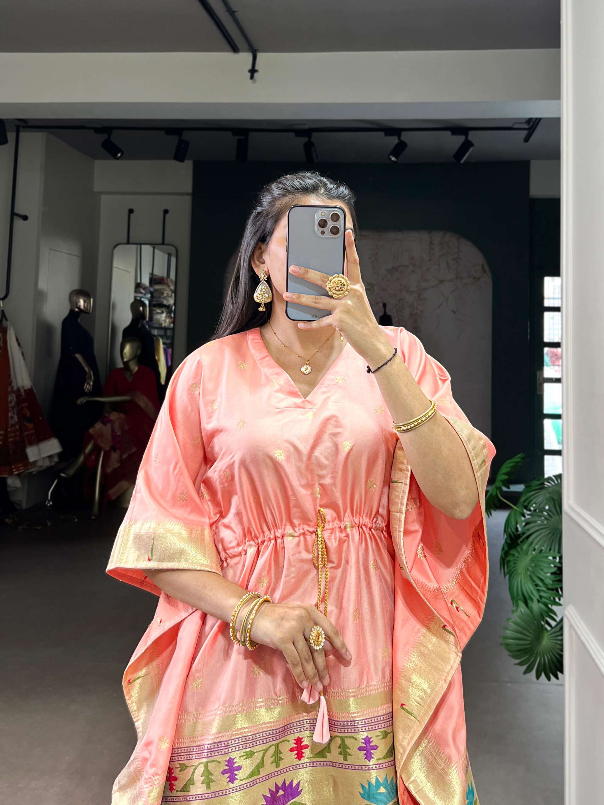 BANDHANI PALACE 3801 JACQUARD PAITHANI ZARI WEAVING WORK READYMADE KAFTAN