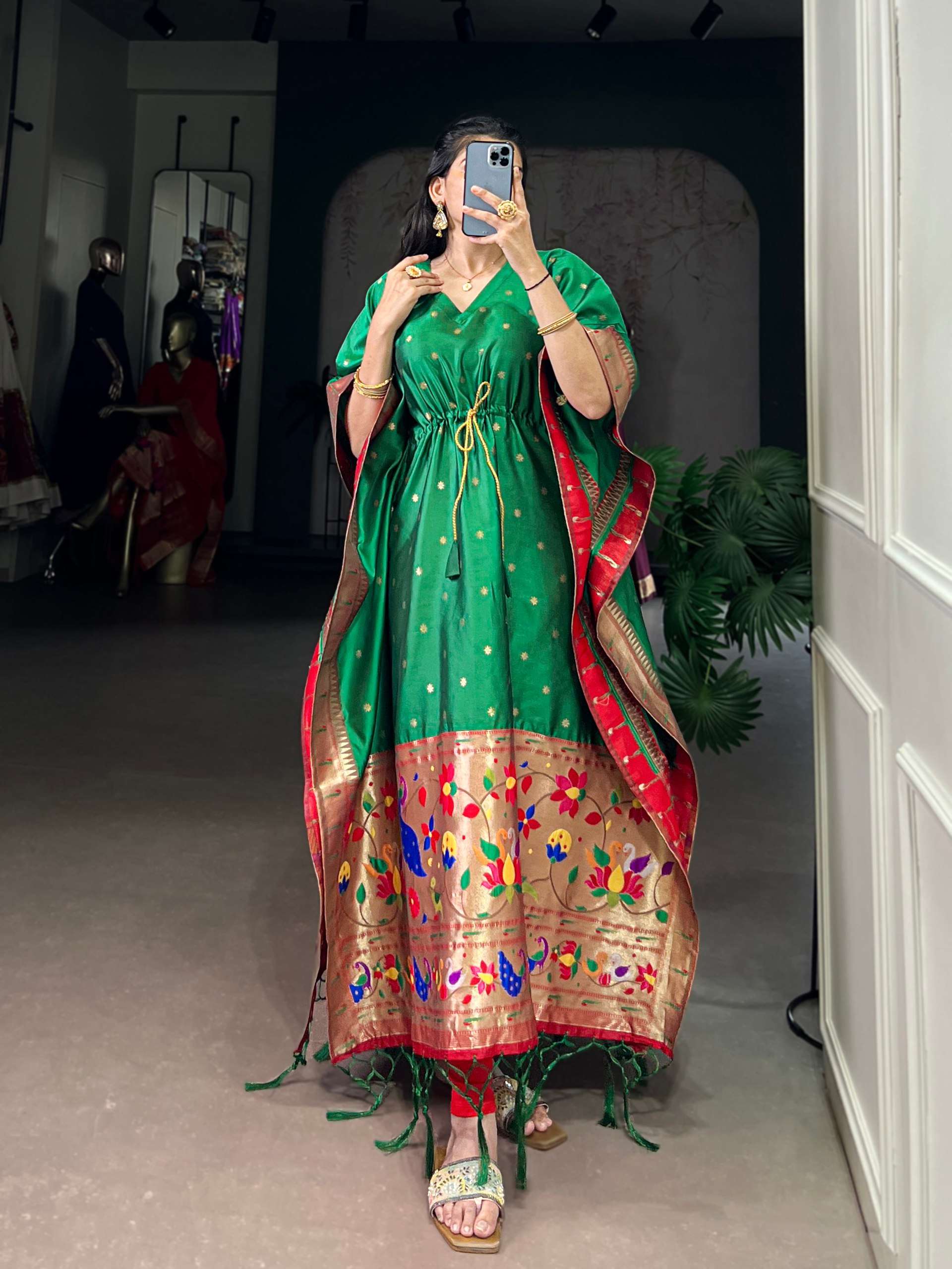 BANDHANI PALACE 3801 JACQUARD PAITHANI ZARI WEAVING WORK READYMADE KAFTAN