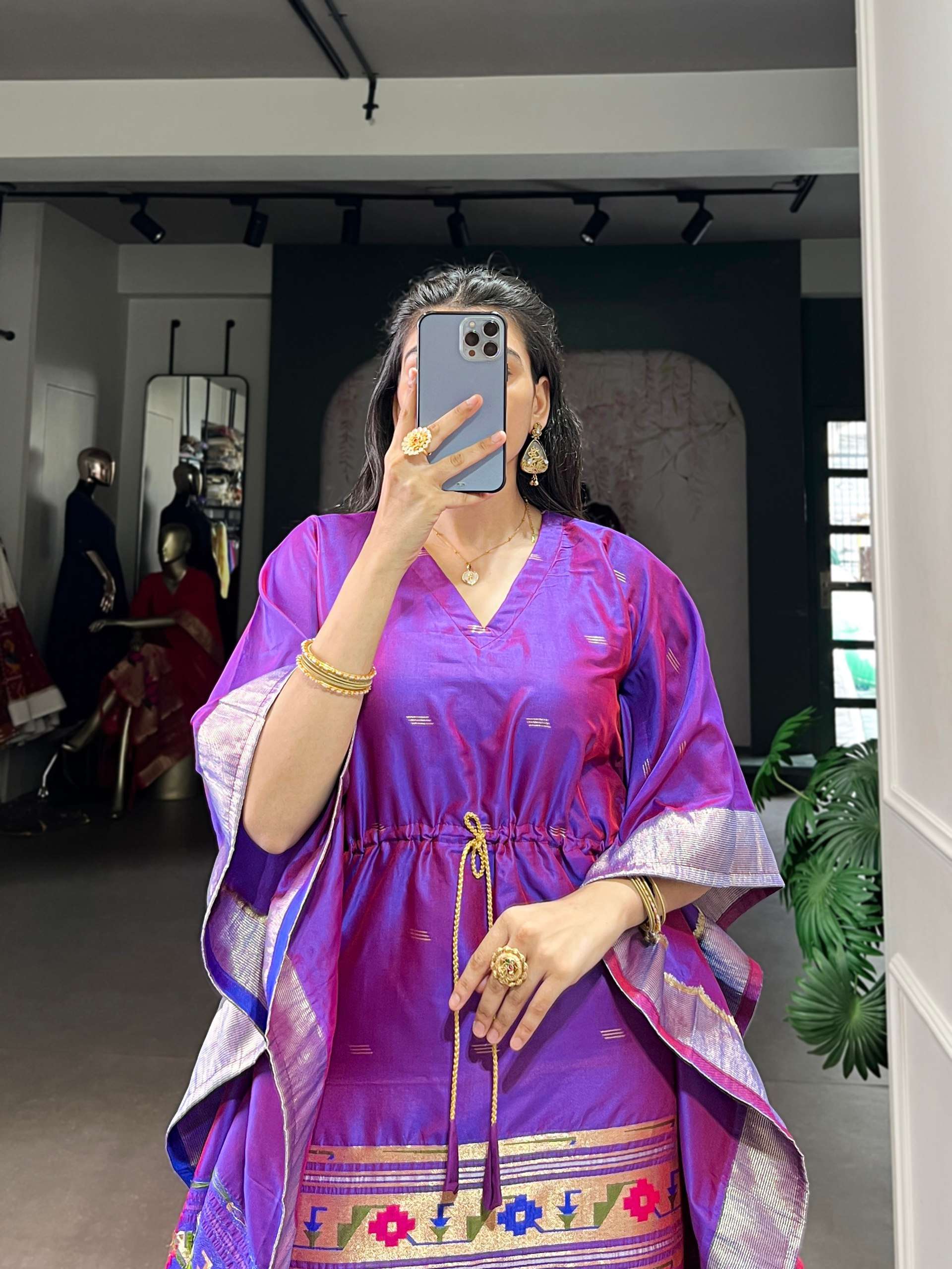 BANDHANI PALACE 3801 JACQUARD PAITHANI ZARI WEAVING WORK READYMADE KAFTAN