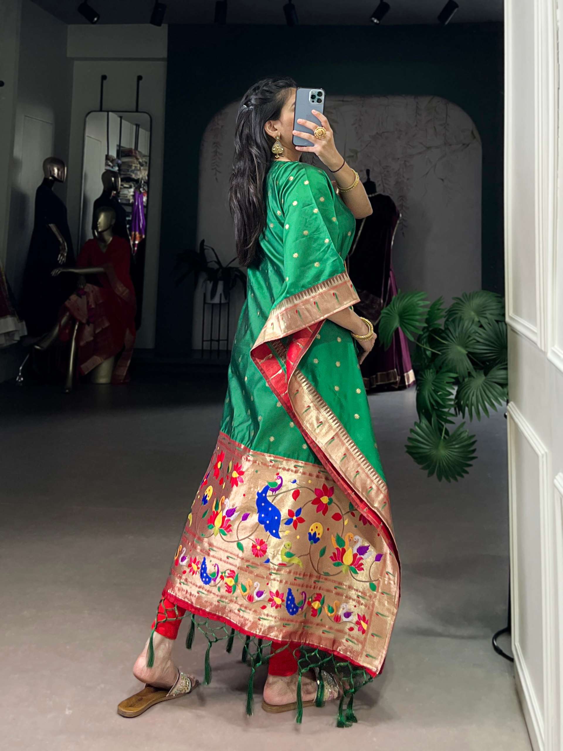 BANDHANI PALACE 3801 JACQUARD PAITHANI ZARI WEAVING WORK READYMADE KAFTAN