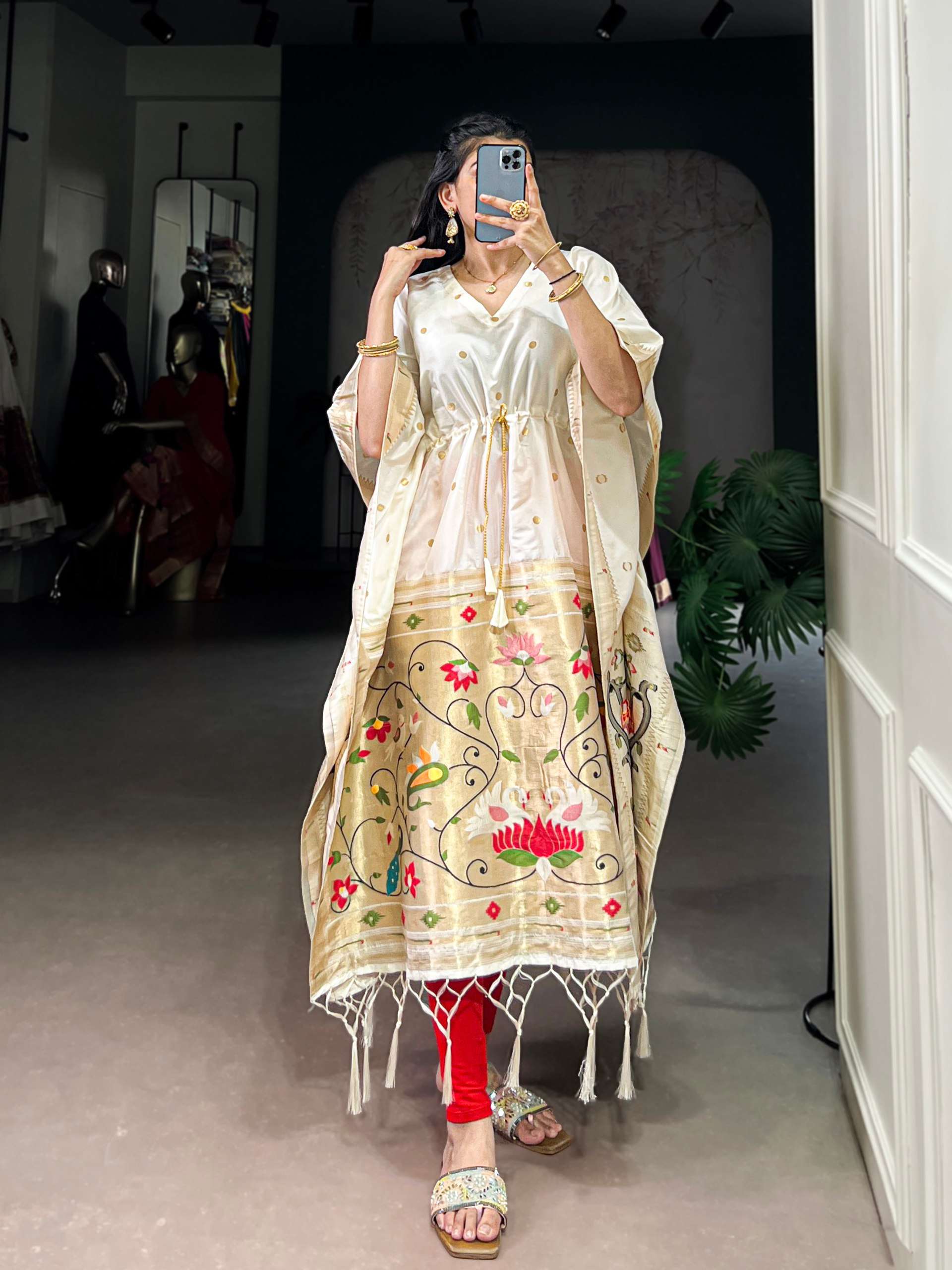 BANDHANI PALACE 3801 JACQUARD PAITHANI ZARI WEAVING WORK READYMADE KAFTAN