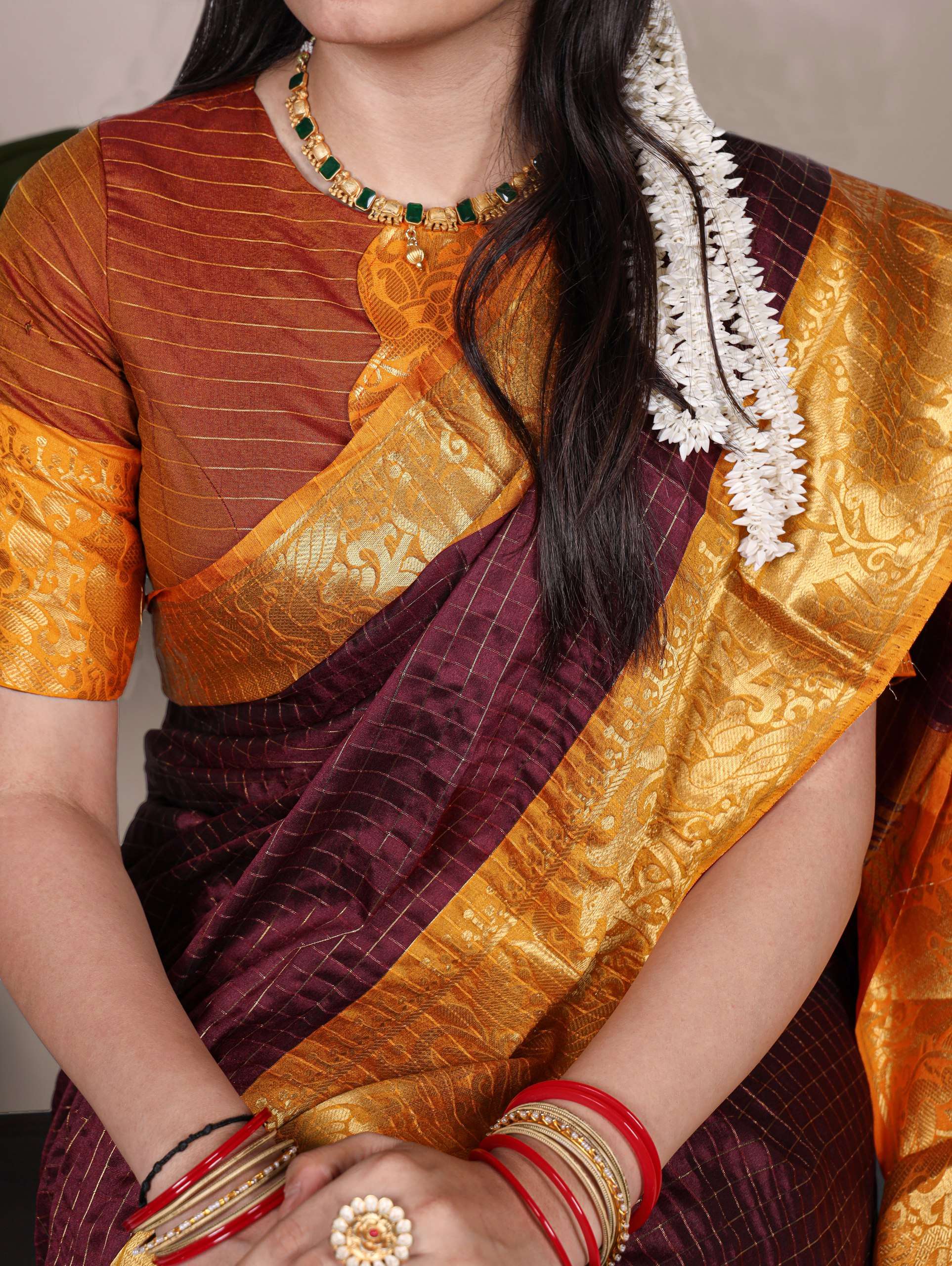 BANDHANI PALACE 405 POLY COTTON CHEX WITH ZARI WEAVING WORK SAREE