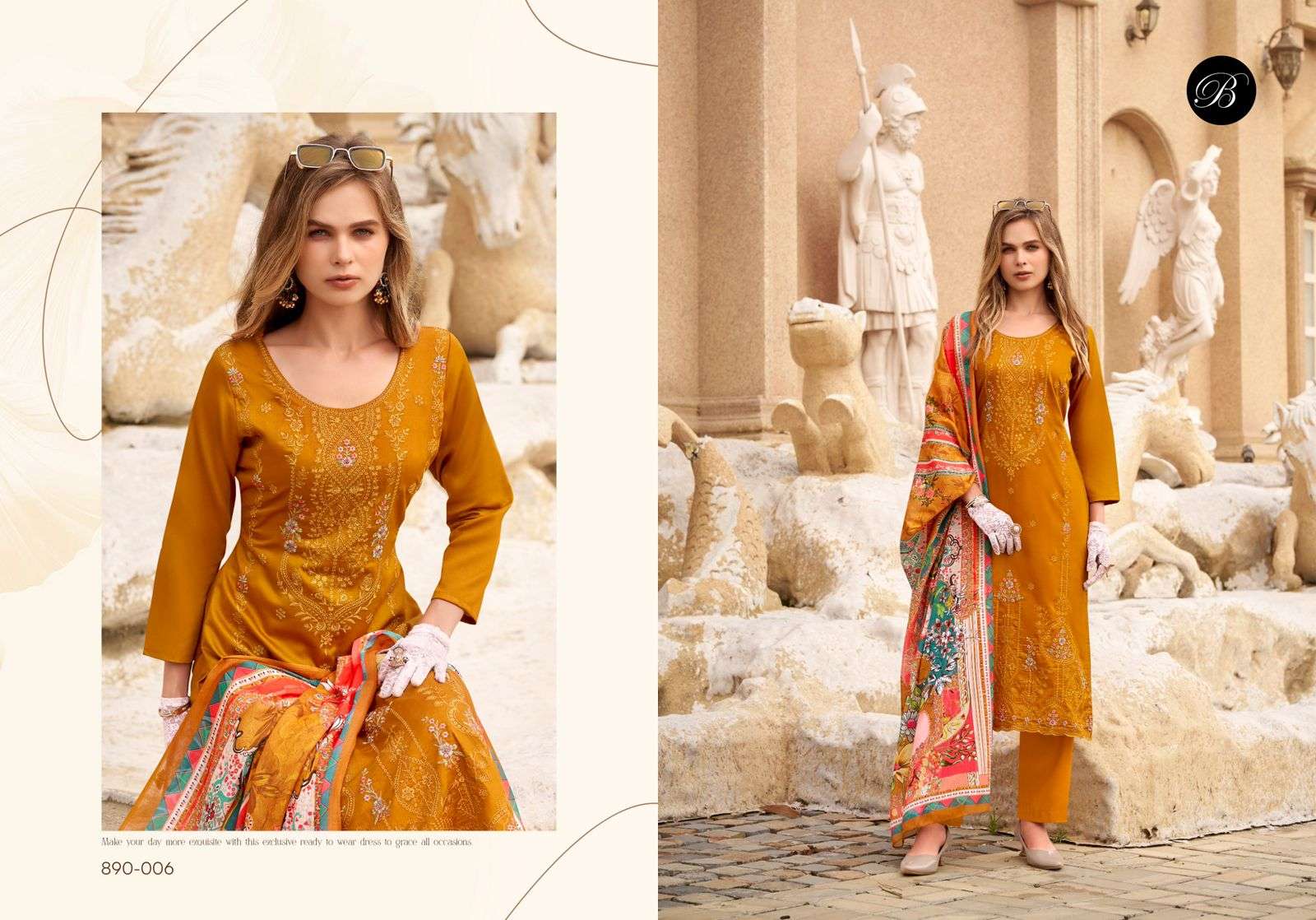 BELLIZA DESIGNER STUDIO ZARQASH VOL 9 JAM COTTON FANCY EMBROIDERY WORK SUIT