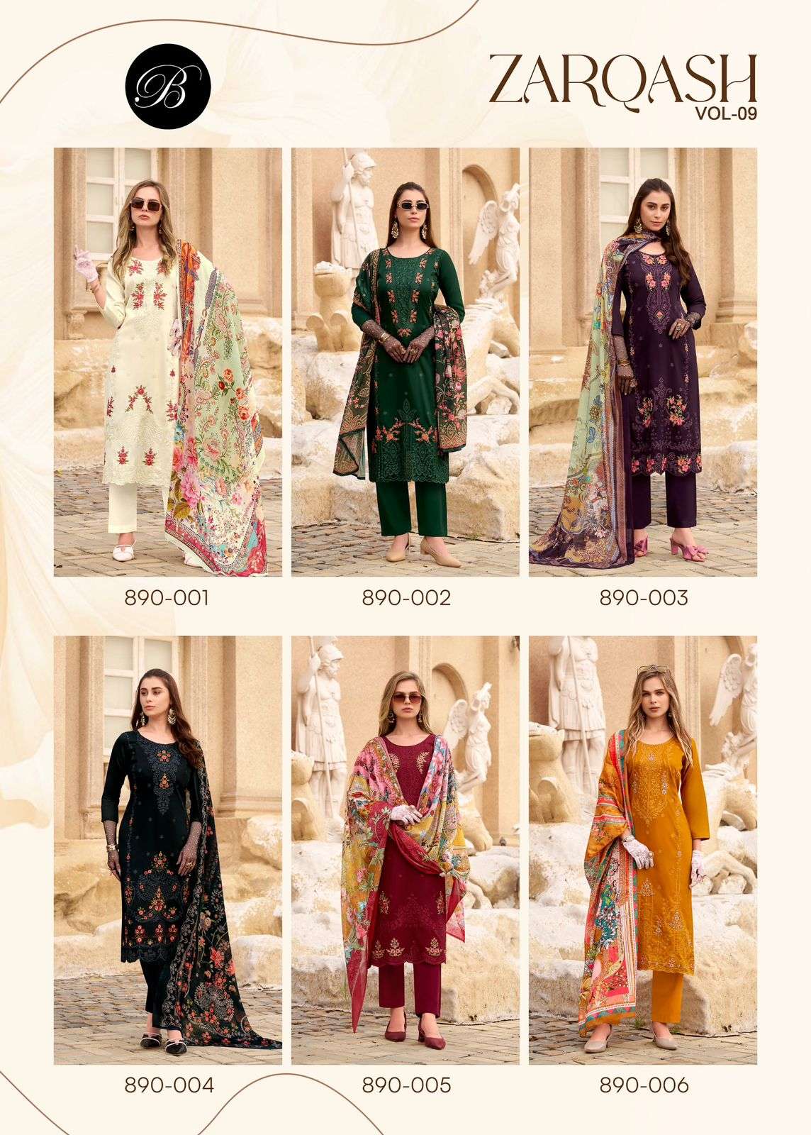 BELLIZA DESIGNER STUDIO ZARQASH VOL 9 JAM COTTON FANCY EMBROIDERY WORK SUIT