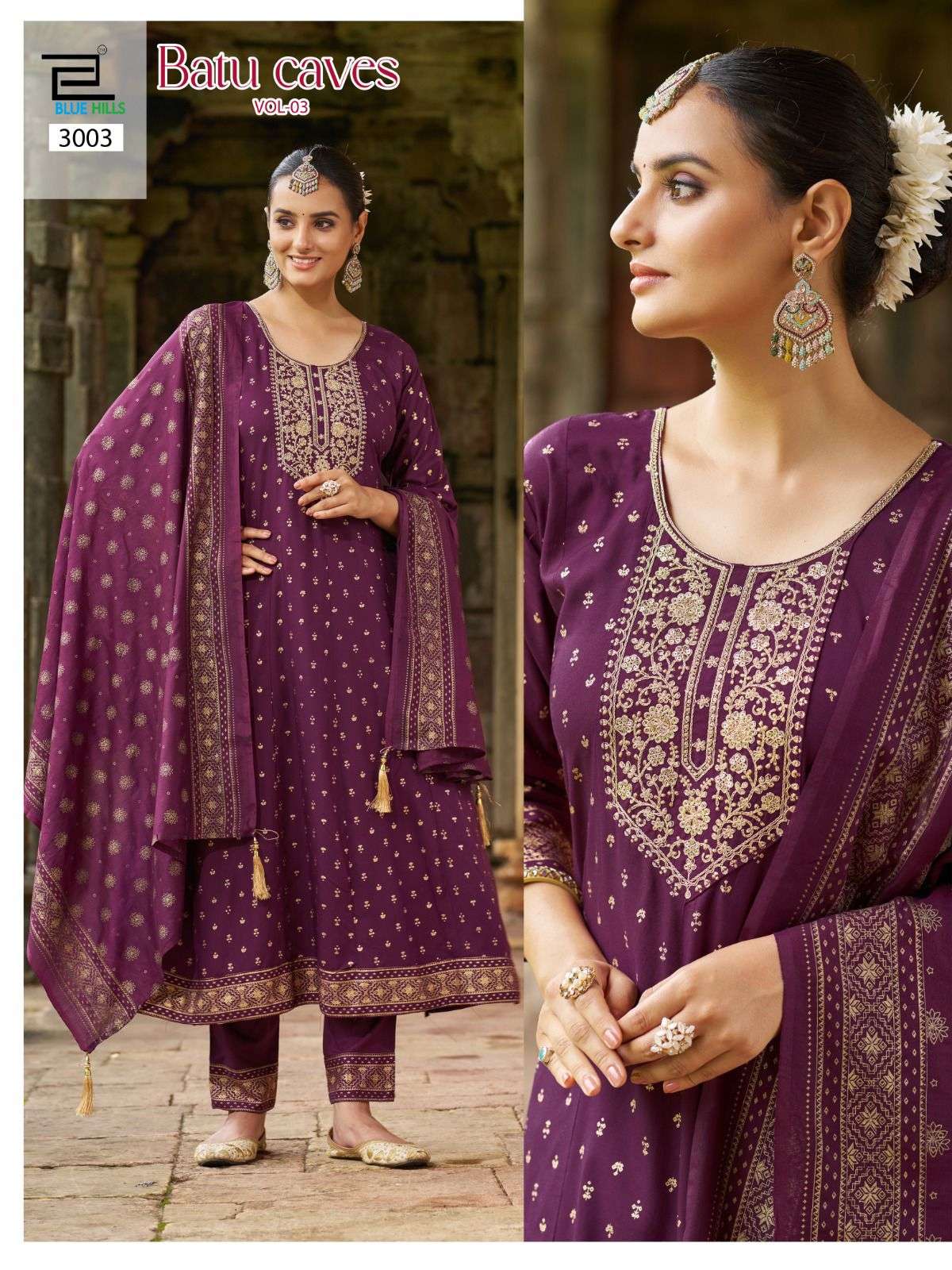 BLUE HILLS BATU CAVES VOL 3 RAYON FANCY EMBROIDERIES WORK KURTI COMBO SET 