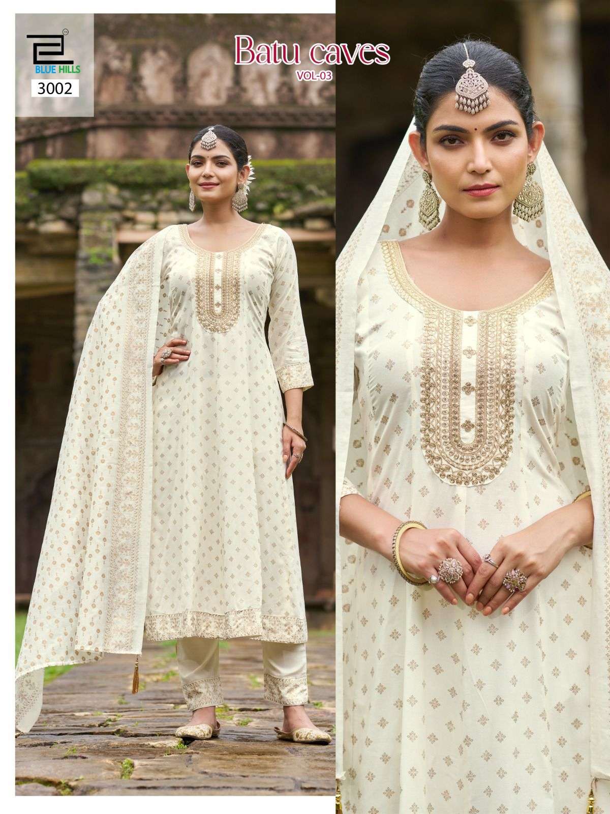BLUE HILLS BATU CAVES VOL 3 RAYON FANCY EMBROIDERIES WORK KURTI COMBO SET 
