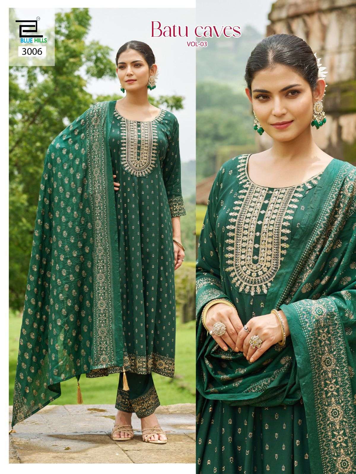 BLUE HILLS BATU CAVES VOL 3 RAYON FANCY EMBROIDERIES WORK KURTI COMBO SET 