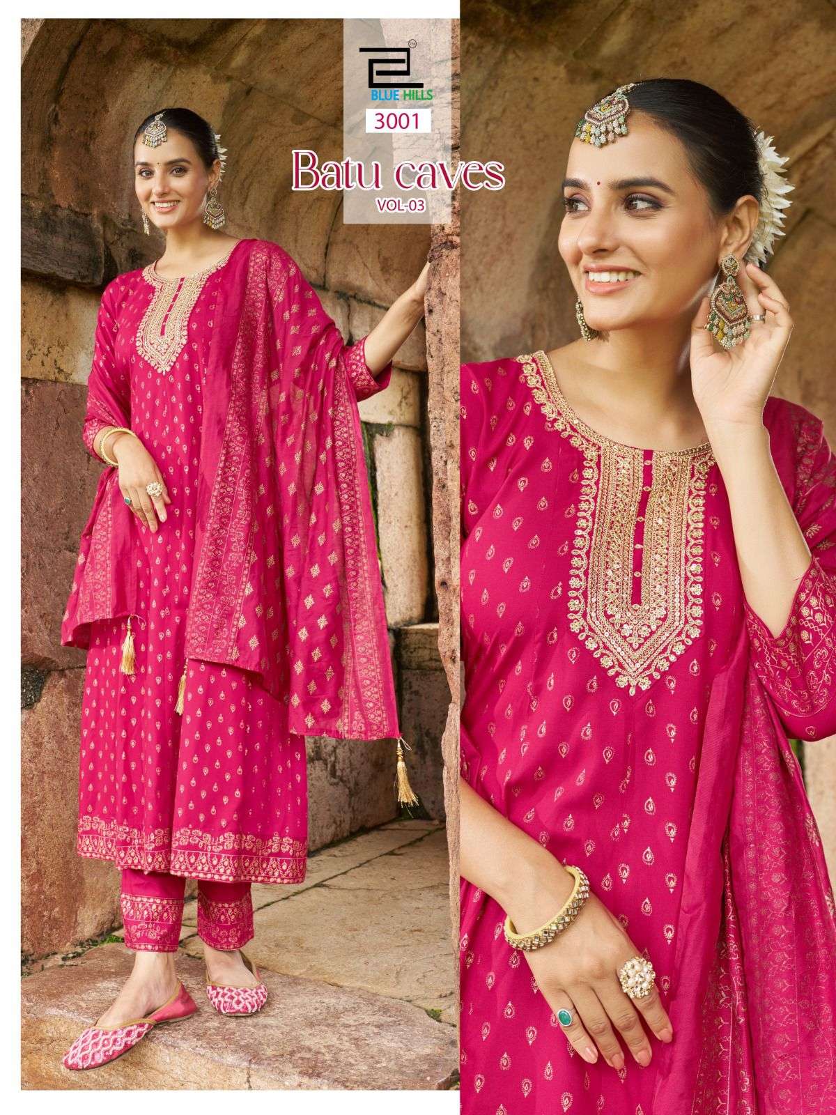 BLUE HILLS BATU CAVES VOL 3 RAYON FANCY EMBROIDERIES WORK KURTI COMBO SET 