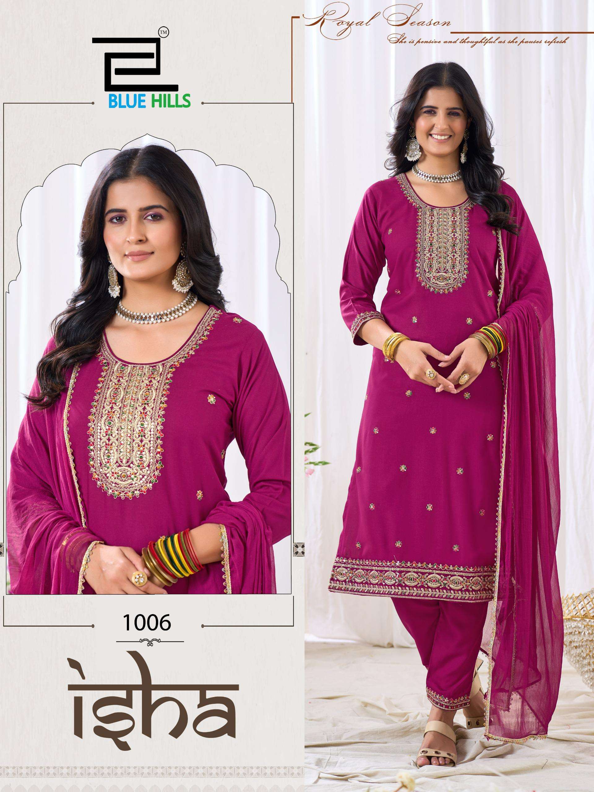  BLUE HILLS ISHA RAYON FANCY WORKS LADIES KURTI BOTTOM AND DUPATTA SET 