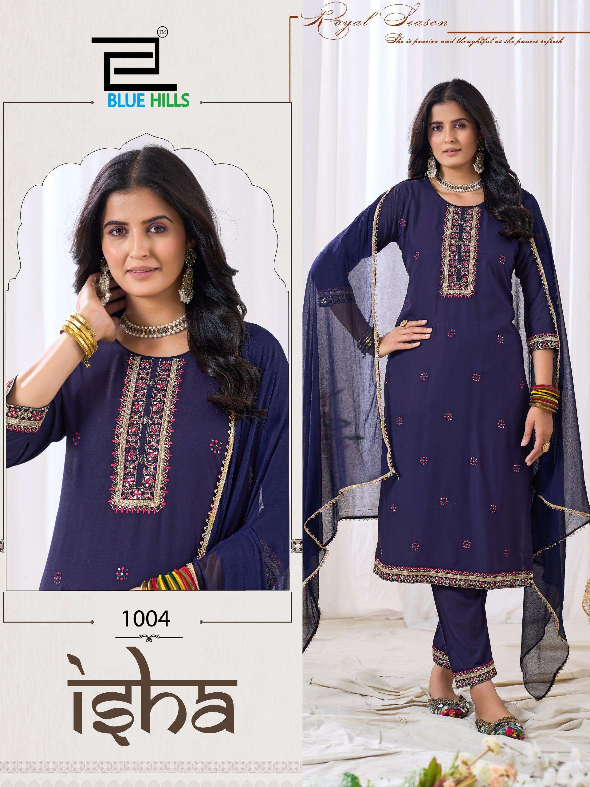  BLUE HILLS ISHA RAYON FANCY WORKS LADIES KURTI BOTTOM AND DUPATTA SET 