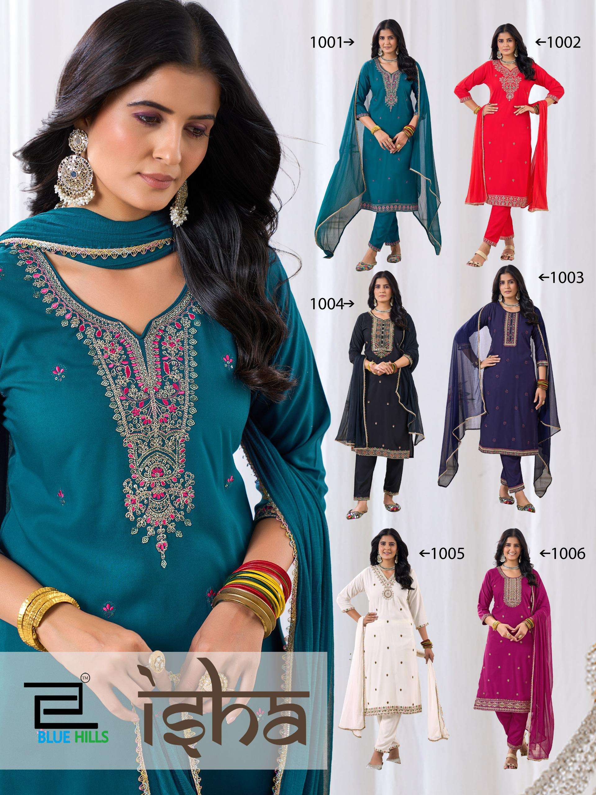  BLUE HILLS ISHA RAYON FANCY WORKS LADIES KURTI BOTTOM AND DUPATTA SET 