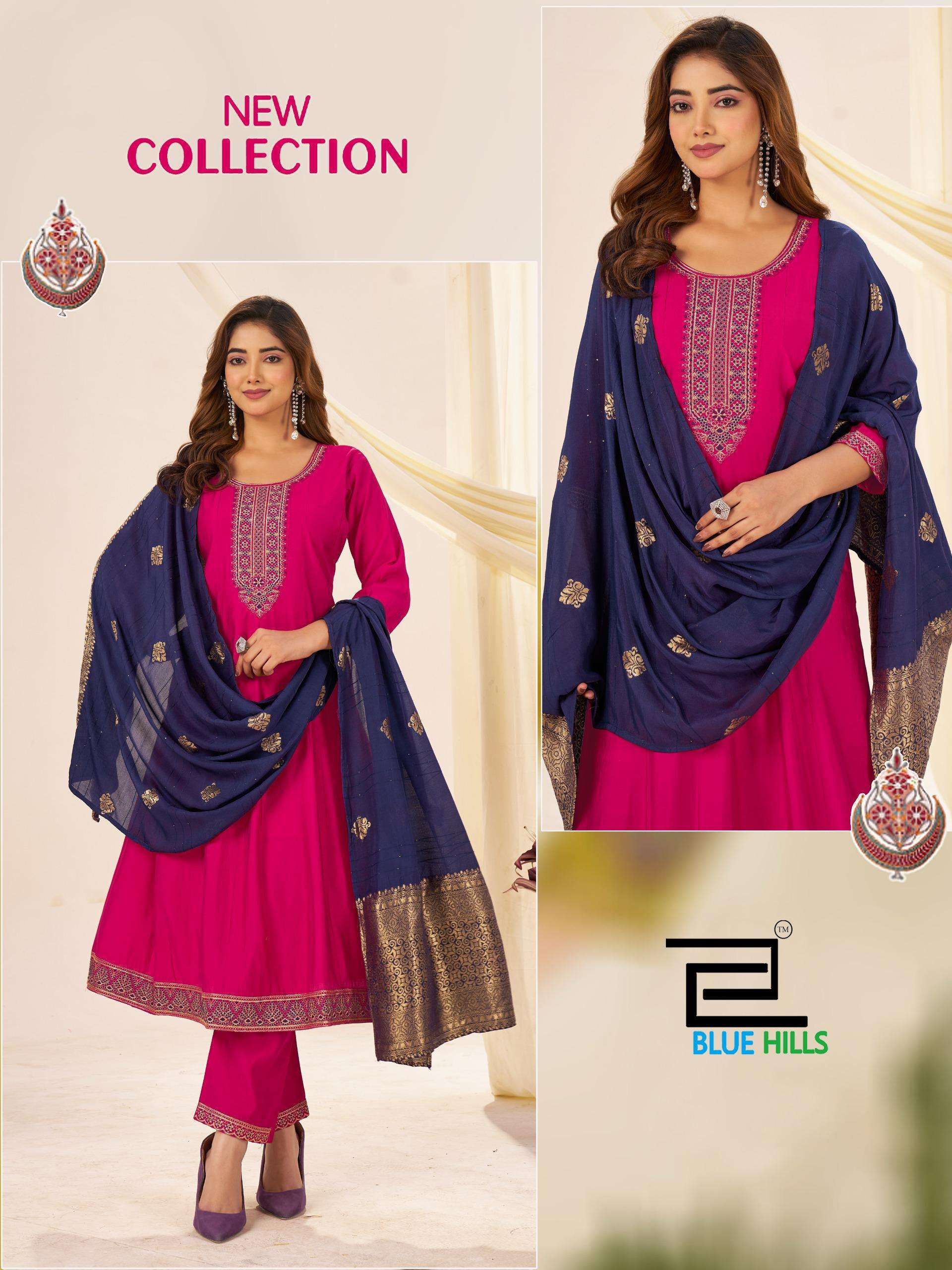 BLUE HILLS TAJ MAHAL VOL 10 SILK FANCY WORKS LADIES GOWN BOTTOM AND DUPATTA SET 