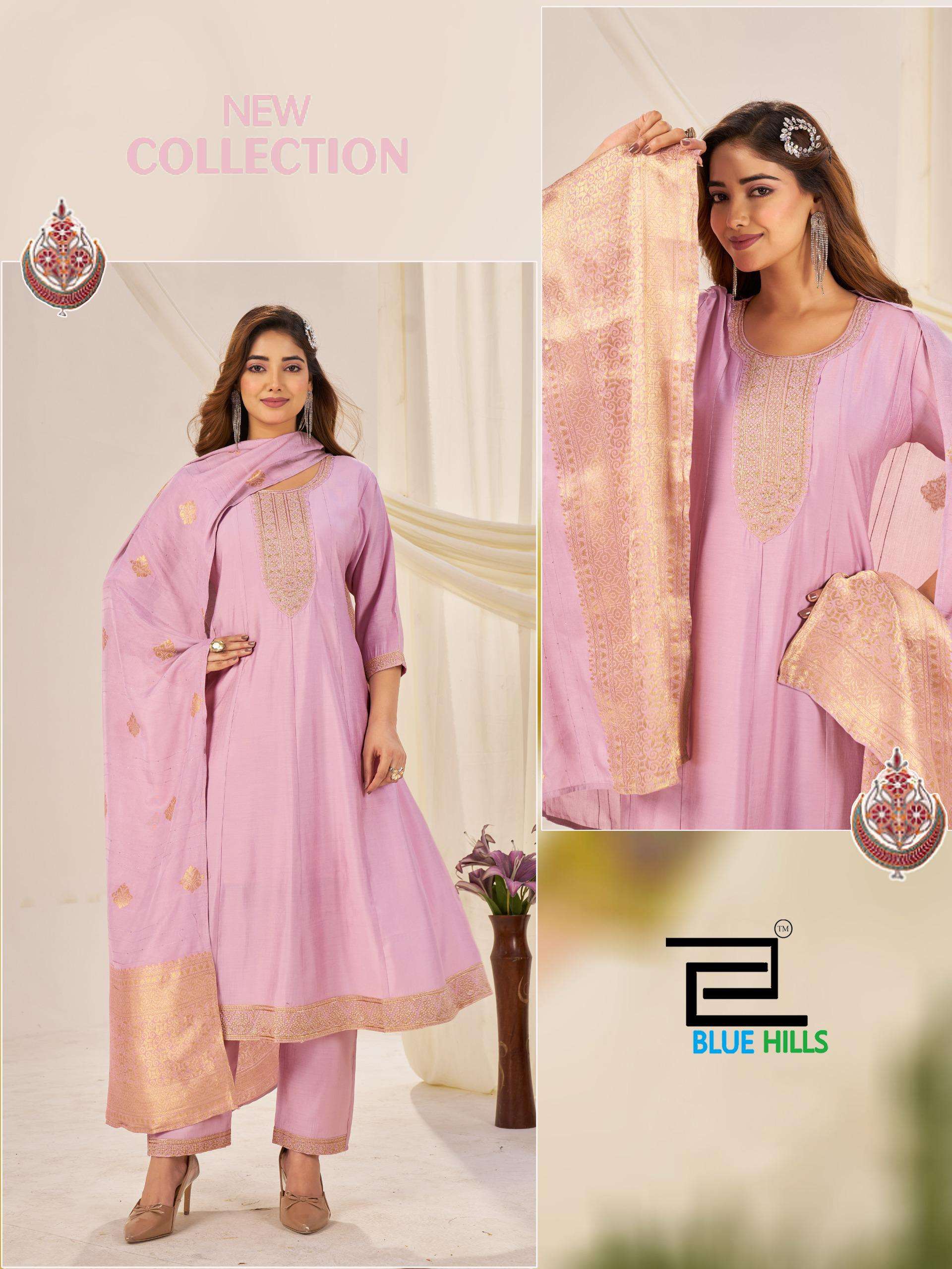 BLUE HILLS TAJ MAHAL VOL 10 SILK FANCY WORKS LADIES GOWN BOTTOM AND DUPATTA SET 
