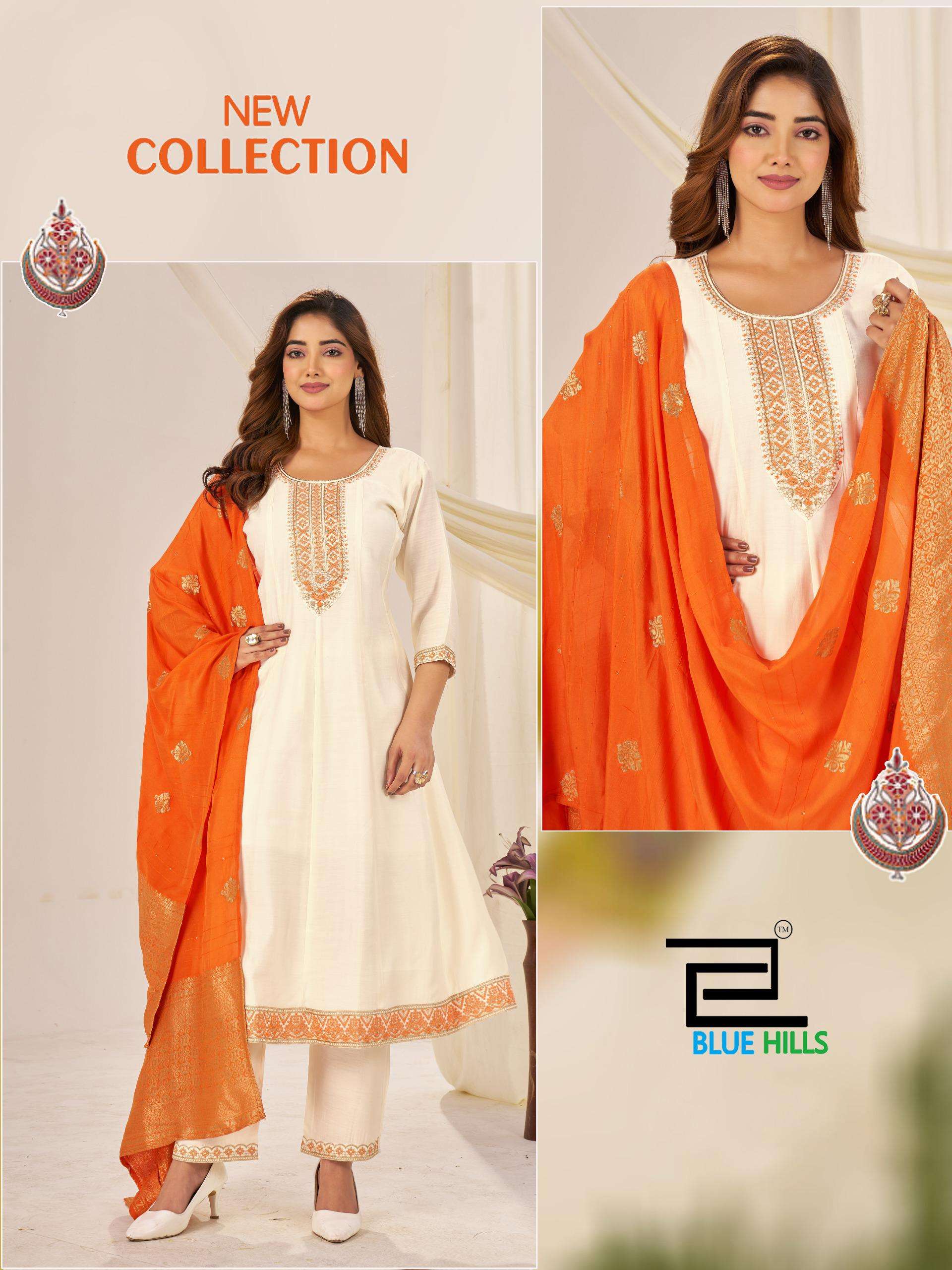 BLUE HILLS TAJ MAHAL VOL 10 SILK FANCY WORKS LADIES GOWN BOTTOM AND DUPATTA SET 