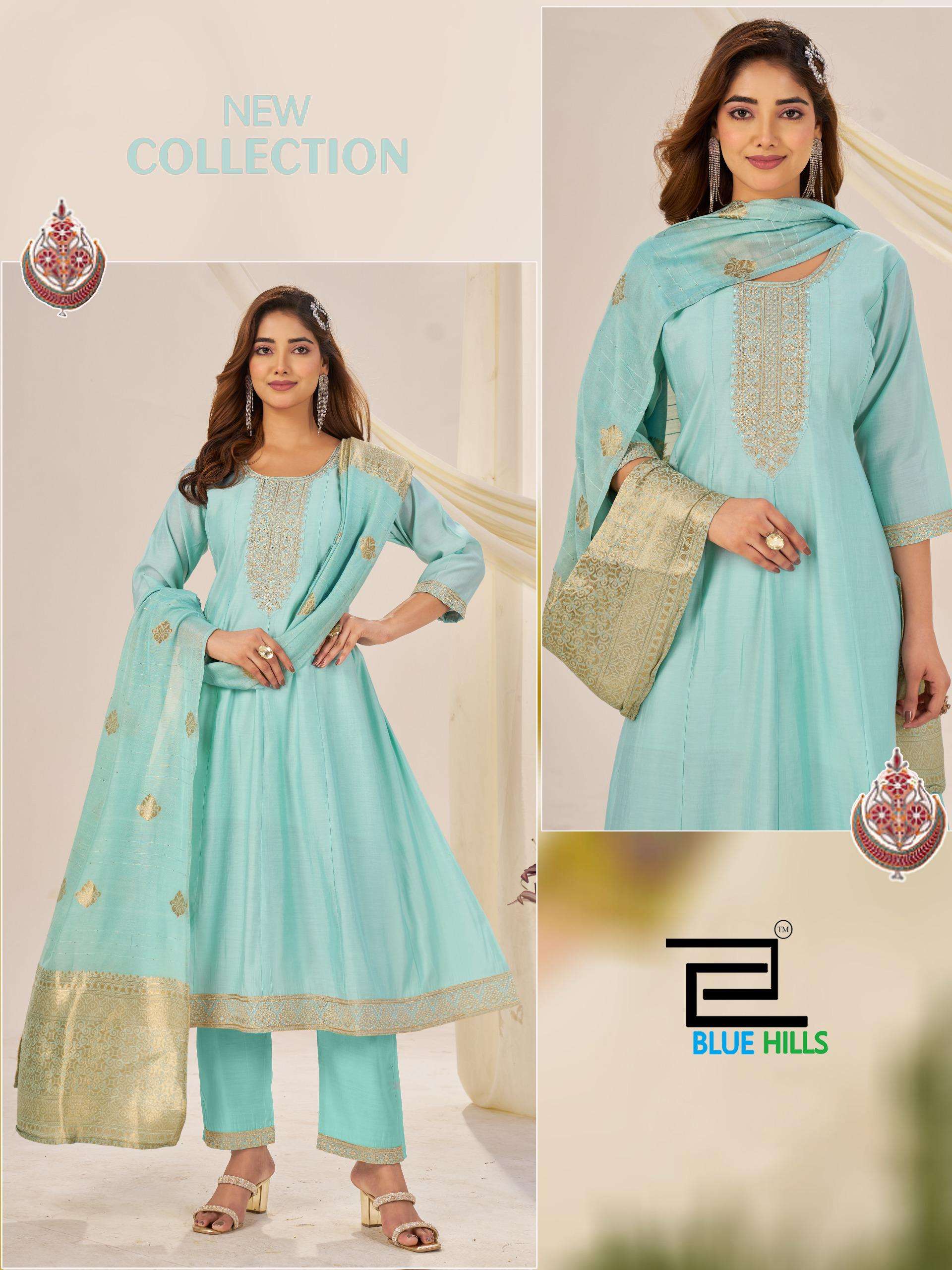 BLUE HILLS TAJ MAHAL VOL 10 SILK FANCY WORKS LADIES GOWN BOTTOM AND DUPATTA SET 