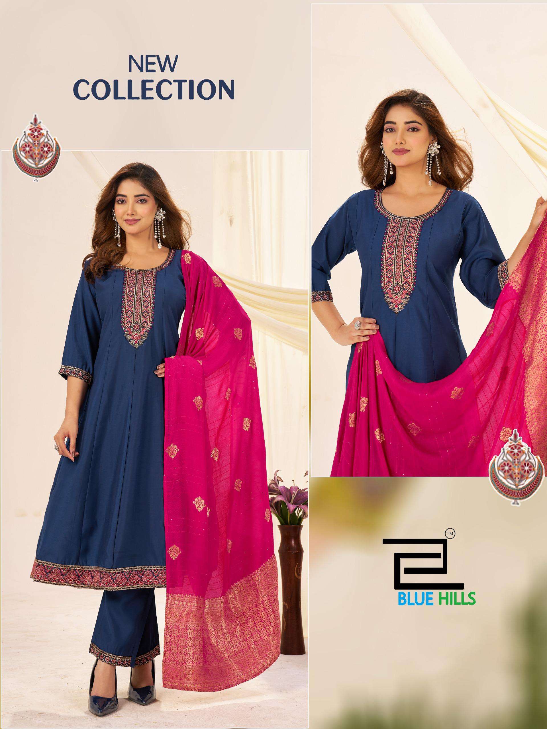 BLUE HILLS TAJ MAHAL VOL 10 SILK FANCY WORKS LADIES GOWN BOTTOM AND DUPATTA SET 