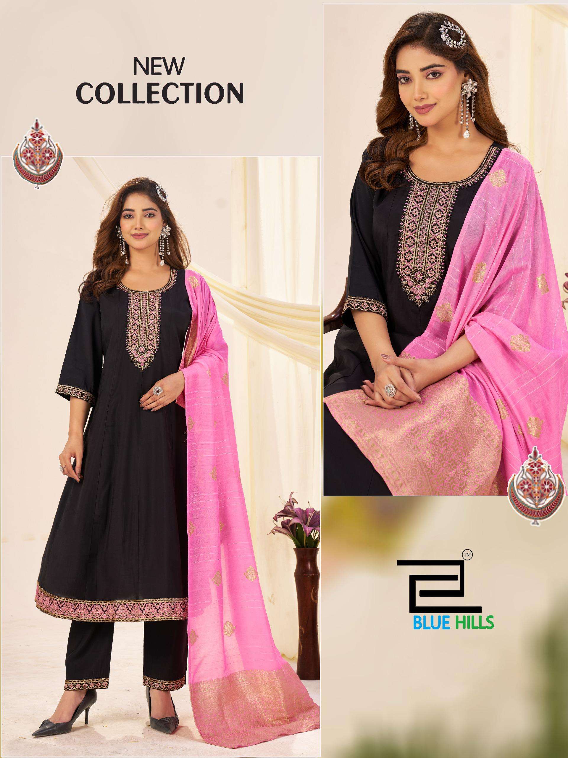 BLUE HILLS TAJ MAHAL VOL 10 SILK FANCY WORKS LADIES GOWN BOTTOM AND DUPATTA SET 