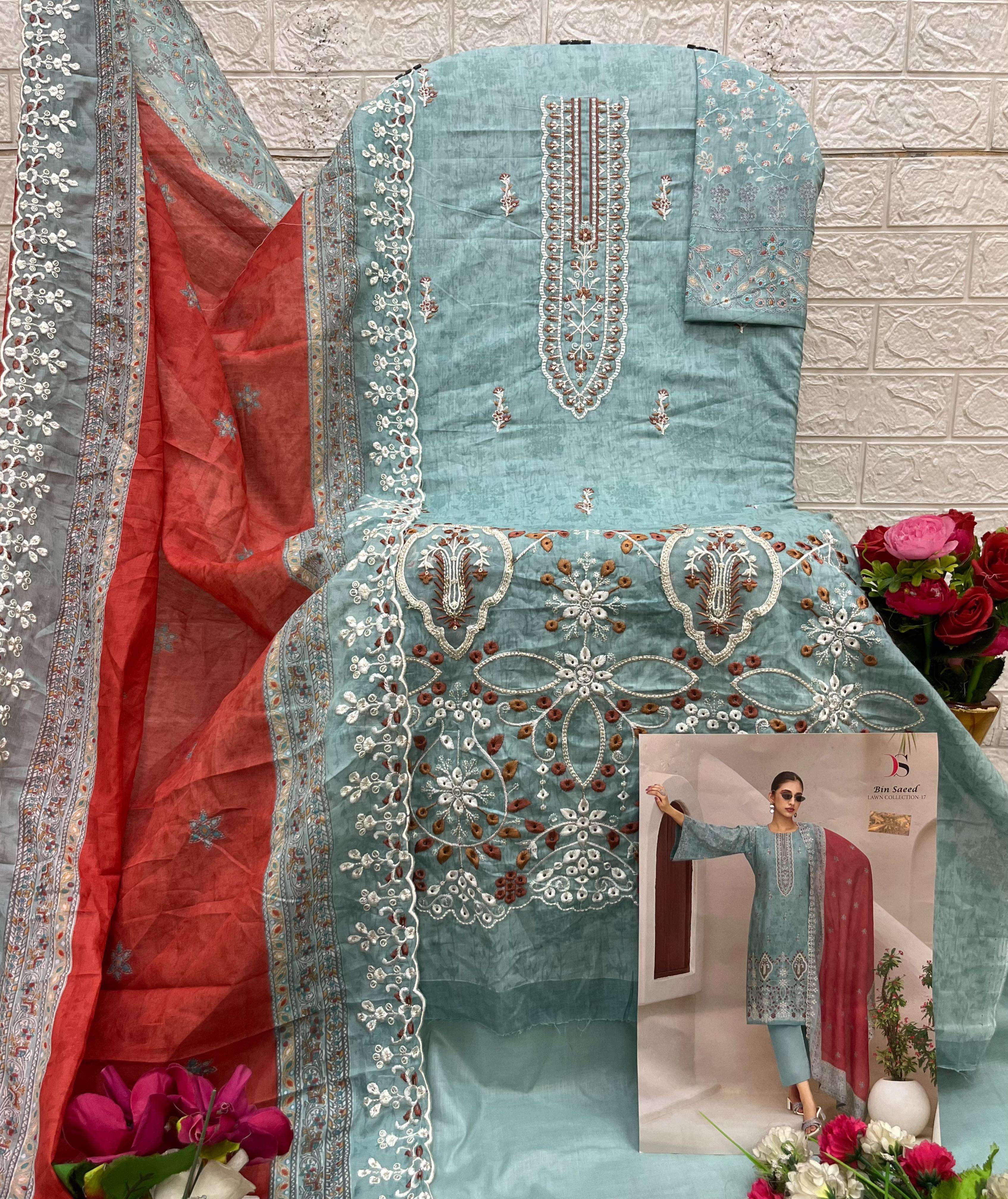 DEEPSY SUITS BIN SAEED LAWN COLLECTION VOL 17 COTTON DESIGNER WORK SUIT