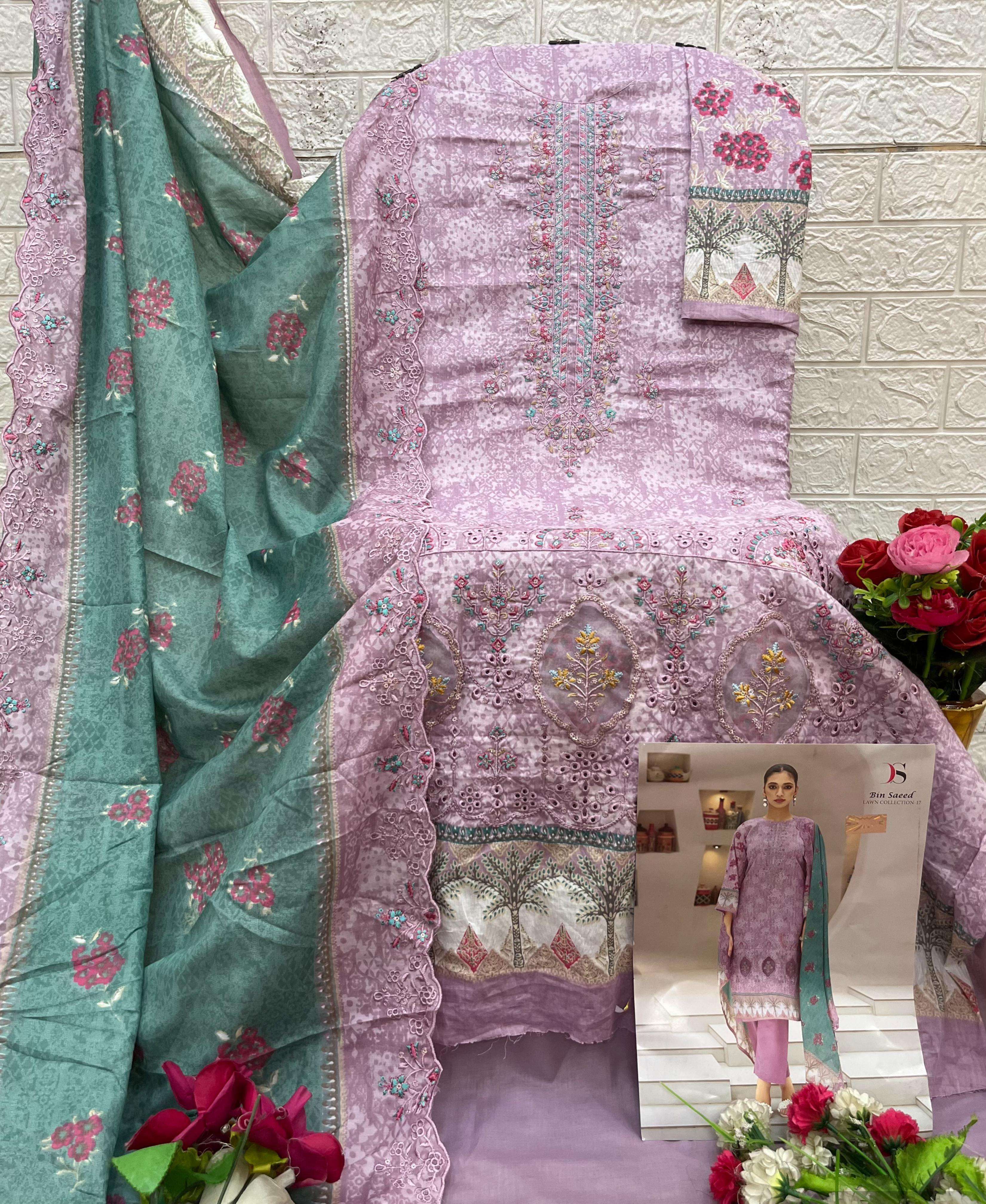 DEEPSY SUITS BIN SAEED LAWN COLLECTION VOL 17 COTTON DESIGNER WORK SUIT