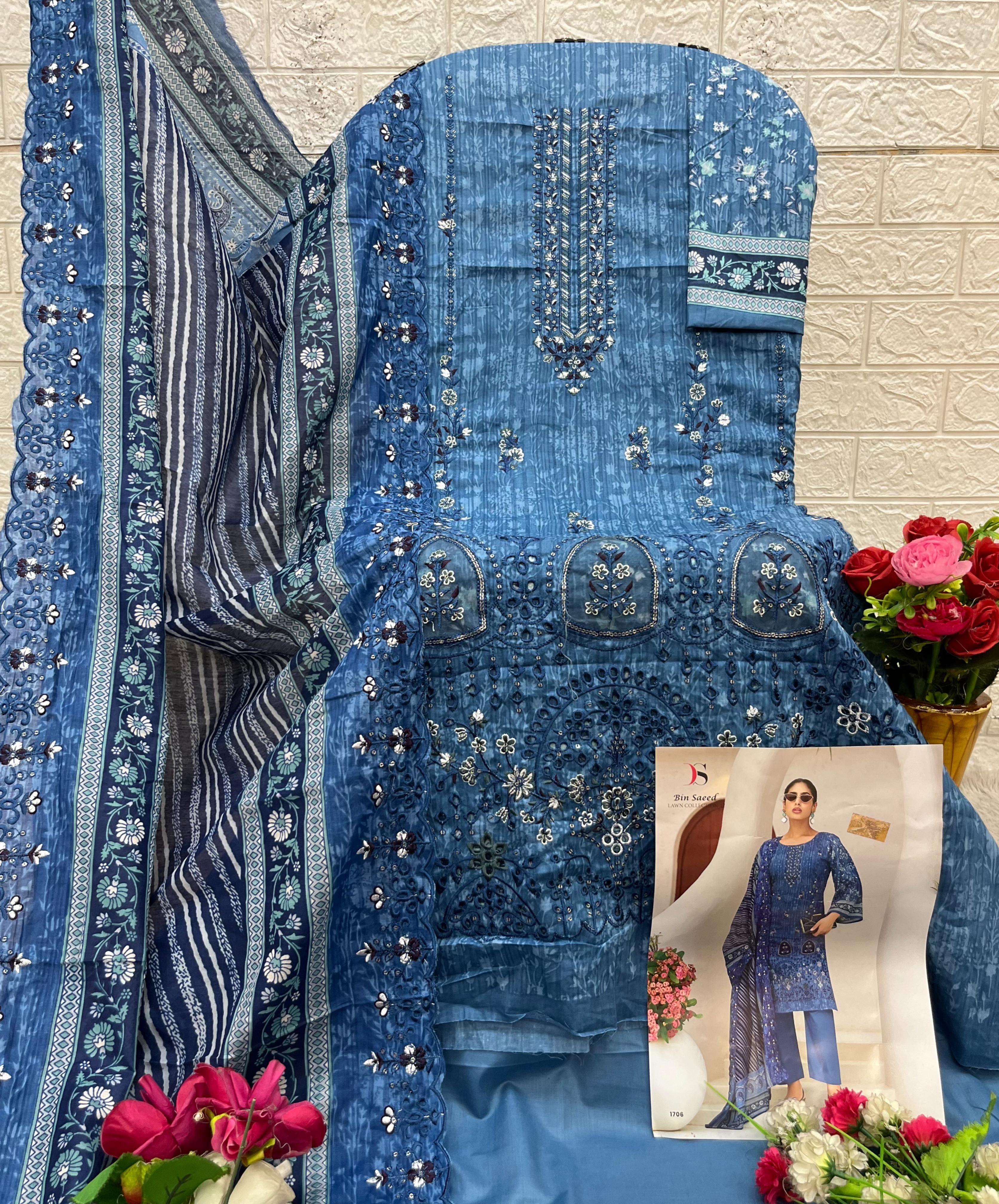 DEEPSY SUITS BIN SAEED LAWN COLLECTION VOL 17 COTTON DESIGNER WORK SUIT