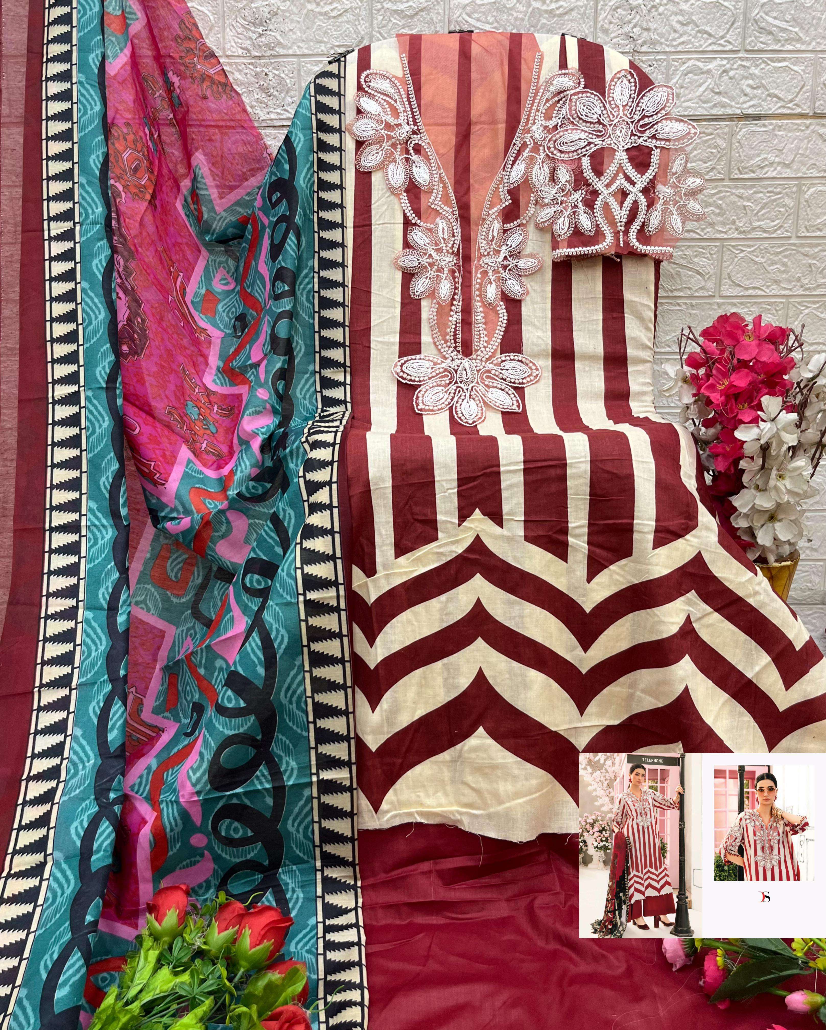 DEEPSY SUITS MARIA B M PRINTS 25 VOL 2 COTTON FANCY WORK SALWAR KAMEEZ 