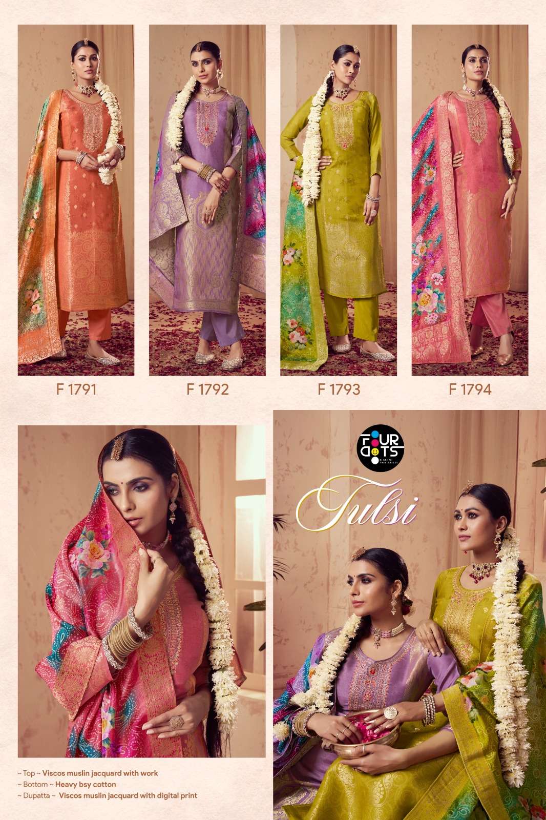 FOURDOTS TULSI VISCOSE JACQUARD DESIGNER WORK LADIES SUIT