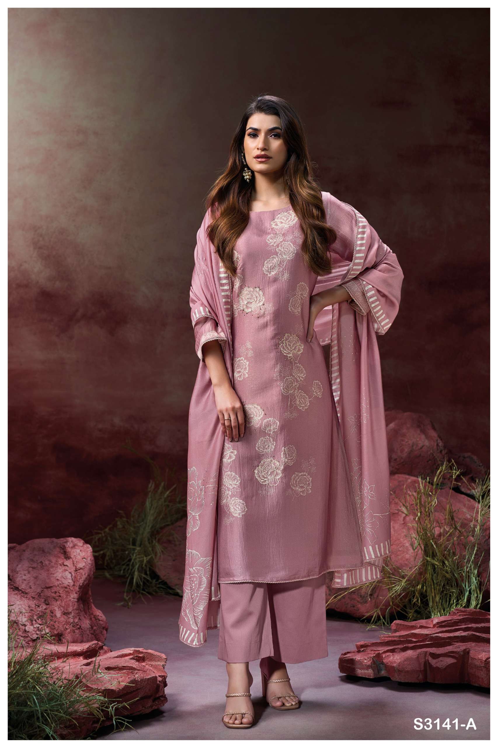 GANGA ELLAHI 3141 SILK PRINTED WITH EMBROIDERY DESIGNER WORK SUIT