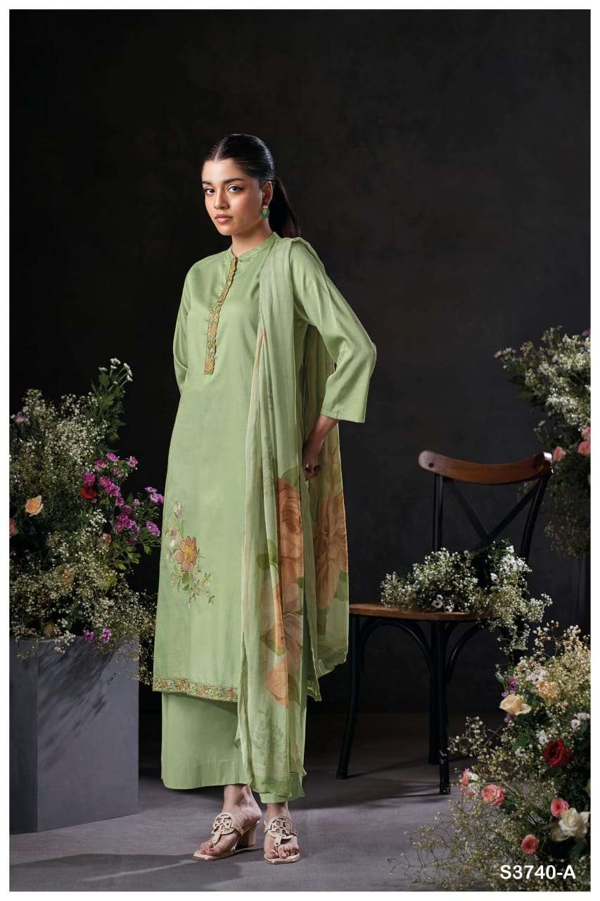 GANGA JALYN 3740 SATIN COTTON PRINTED WITH FANCY EMBROIDERY WORK SUIT