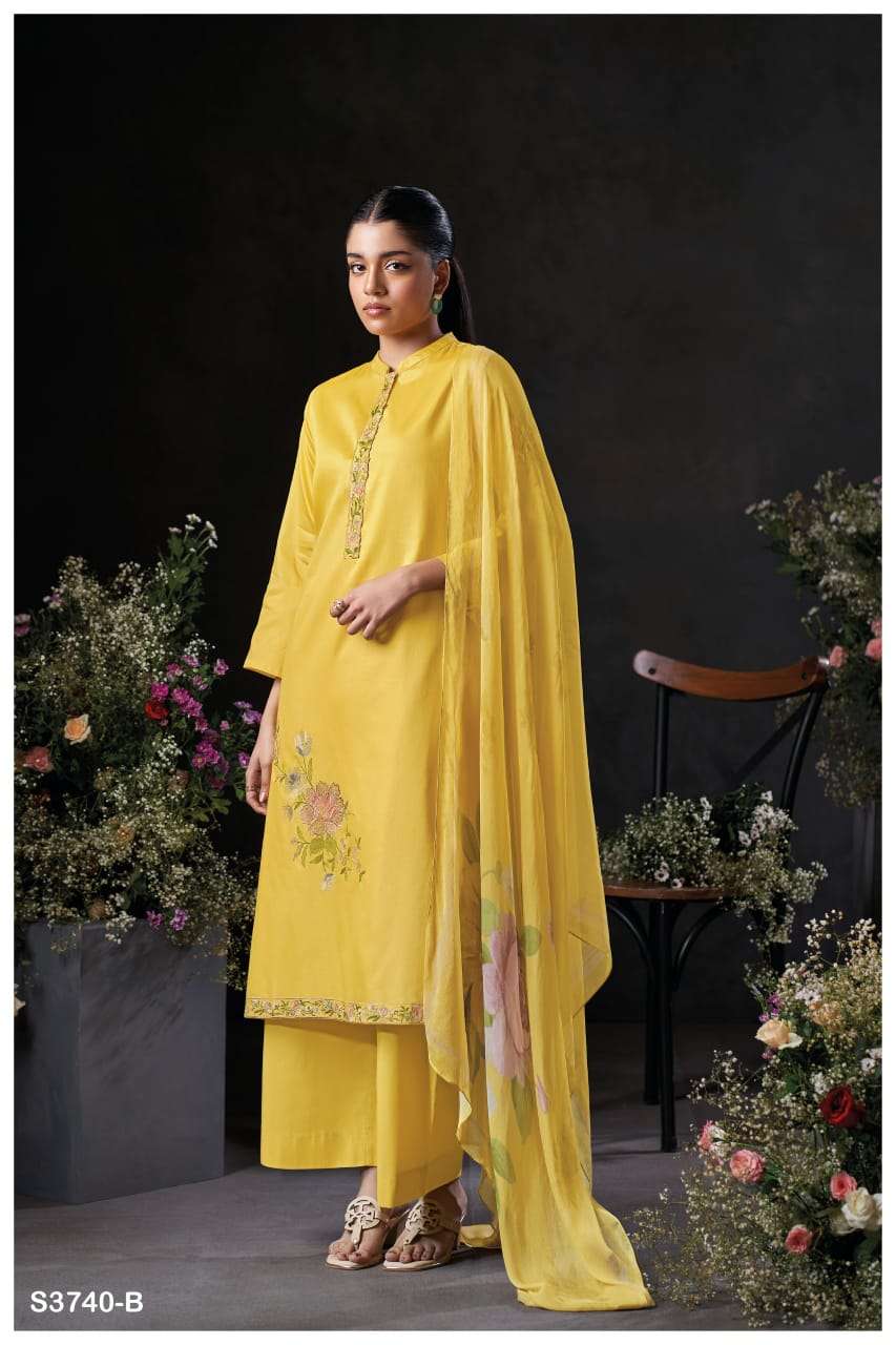 GANGA JALYN 3740 SATIN COTTON PRINTED WITH FANCY EMBROIDERY WORK SUIT