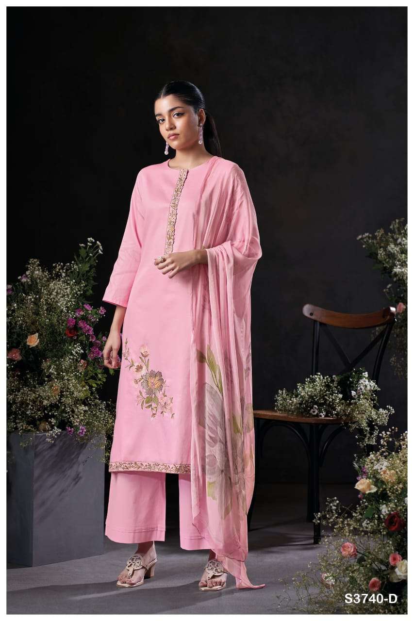GANGA JALYN 3740 SATIN COTTON PRINTED WITH FANCY EMBROIDERY WORK SUIT