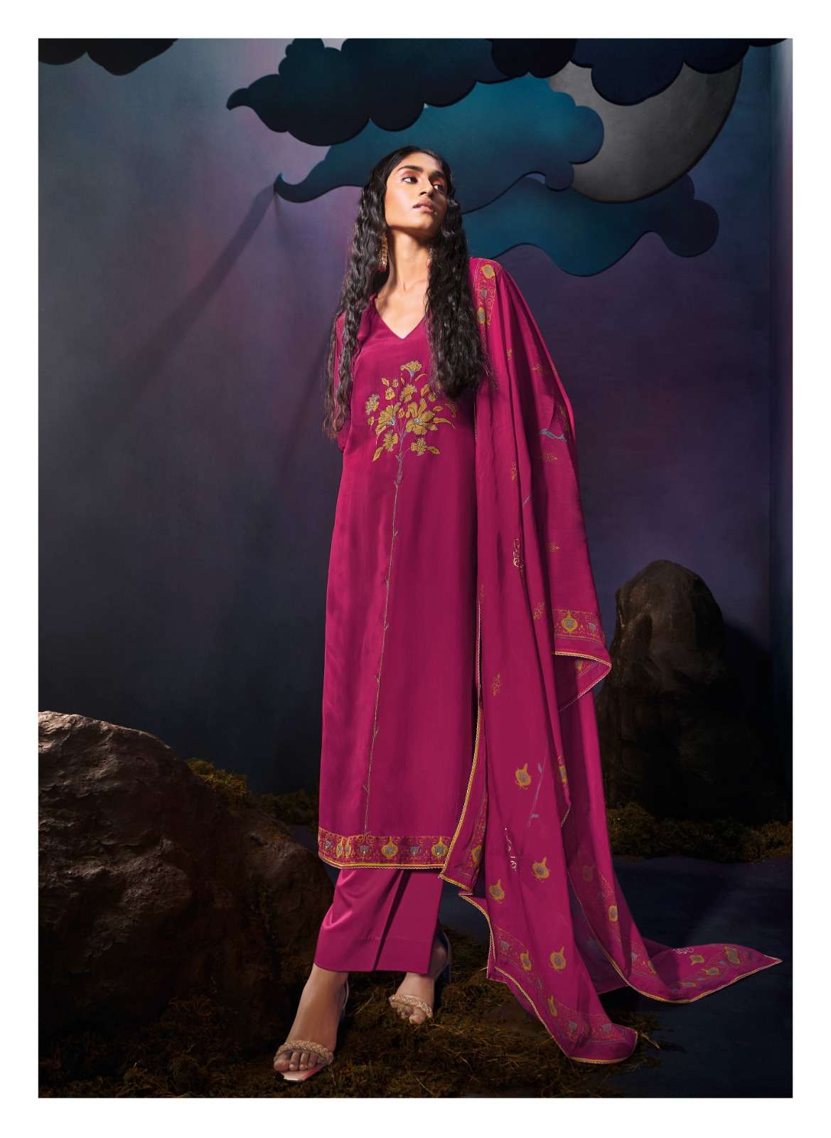 GANGA TARANG SATIN PRINTED WITH HAND WORK DESIGNER SUIT