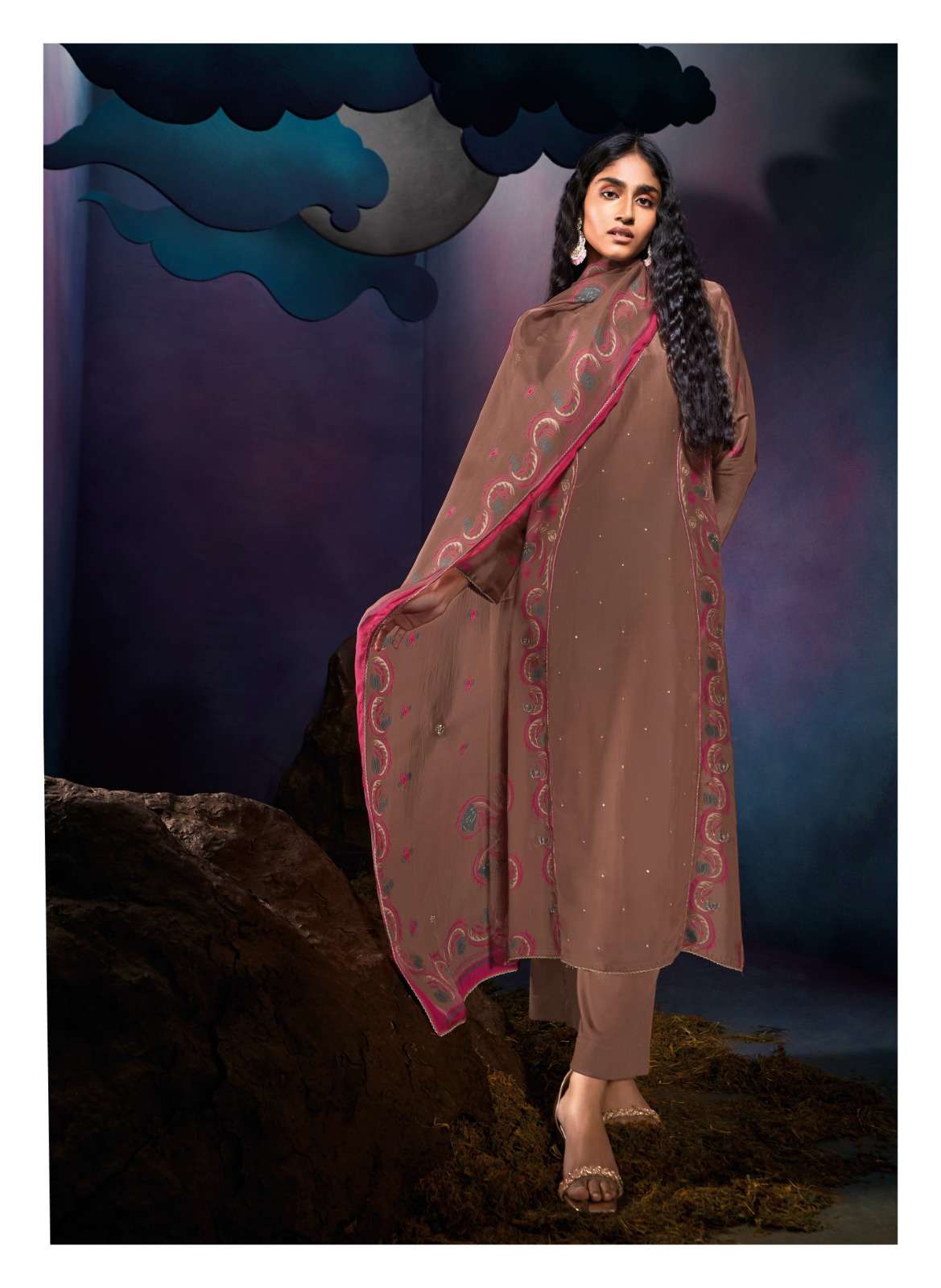 GANGA TARANG SATIN PRINTED WITH HAND WORK DESIGNER SUIT