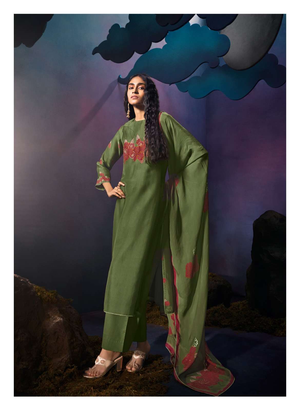 GANGA TARANG SATIN PRINTED WITH HAND WORK DESIGNER SUIT