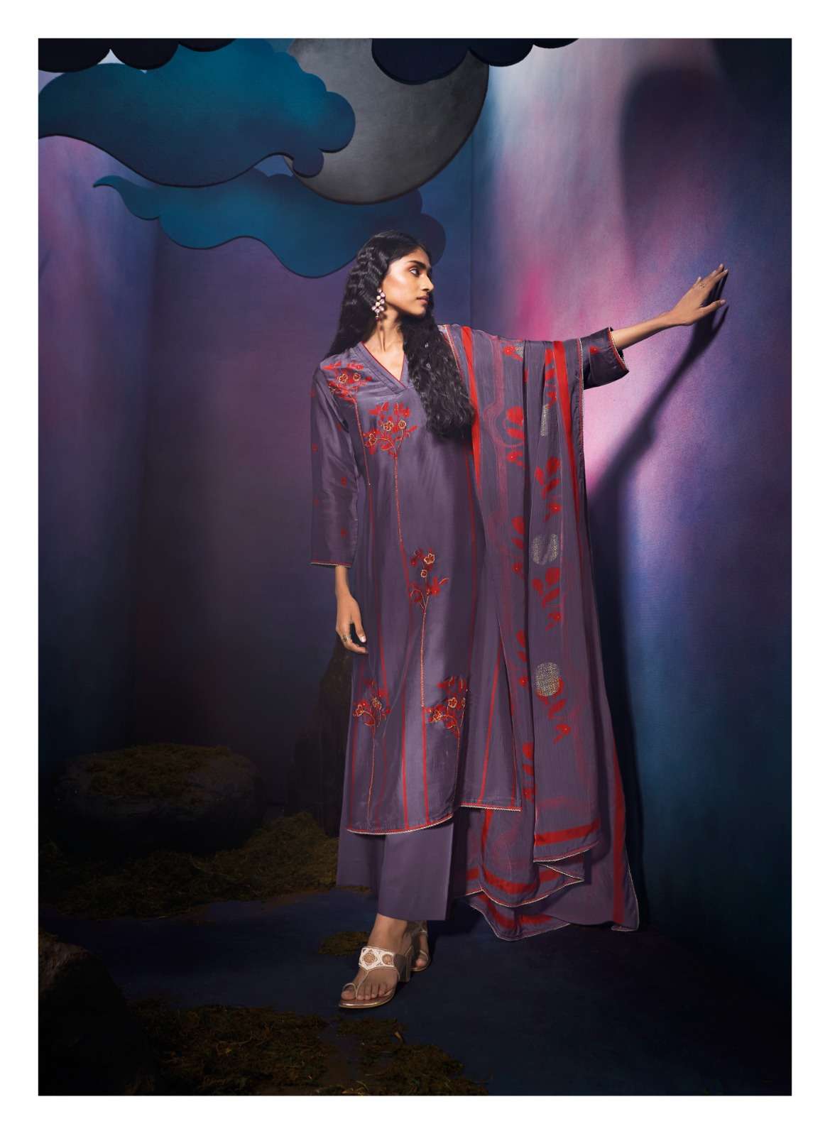 GANGA TARANG SATIN PRINTED WITH HAND WORK DESIGNER SUIT