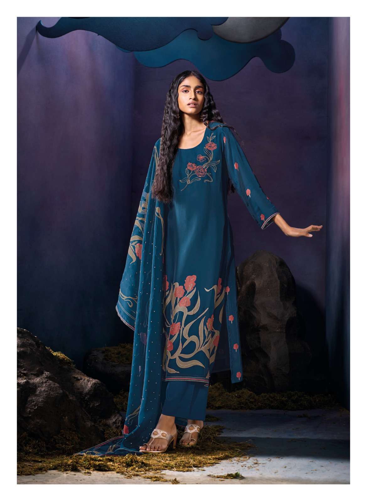 GANGA TARANG SATIN PRINTED WITH HAND WORK DESIGNER SUIT