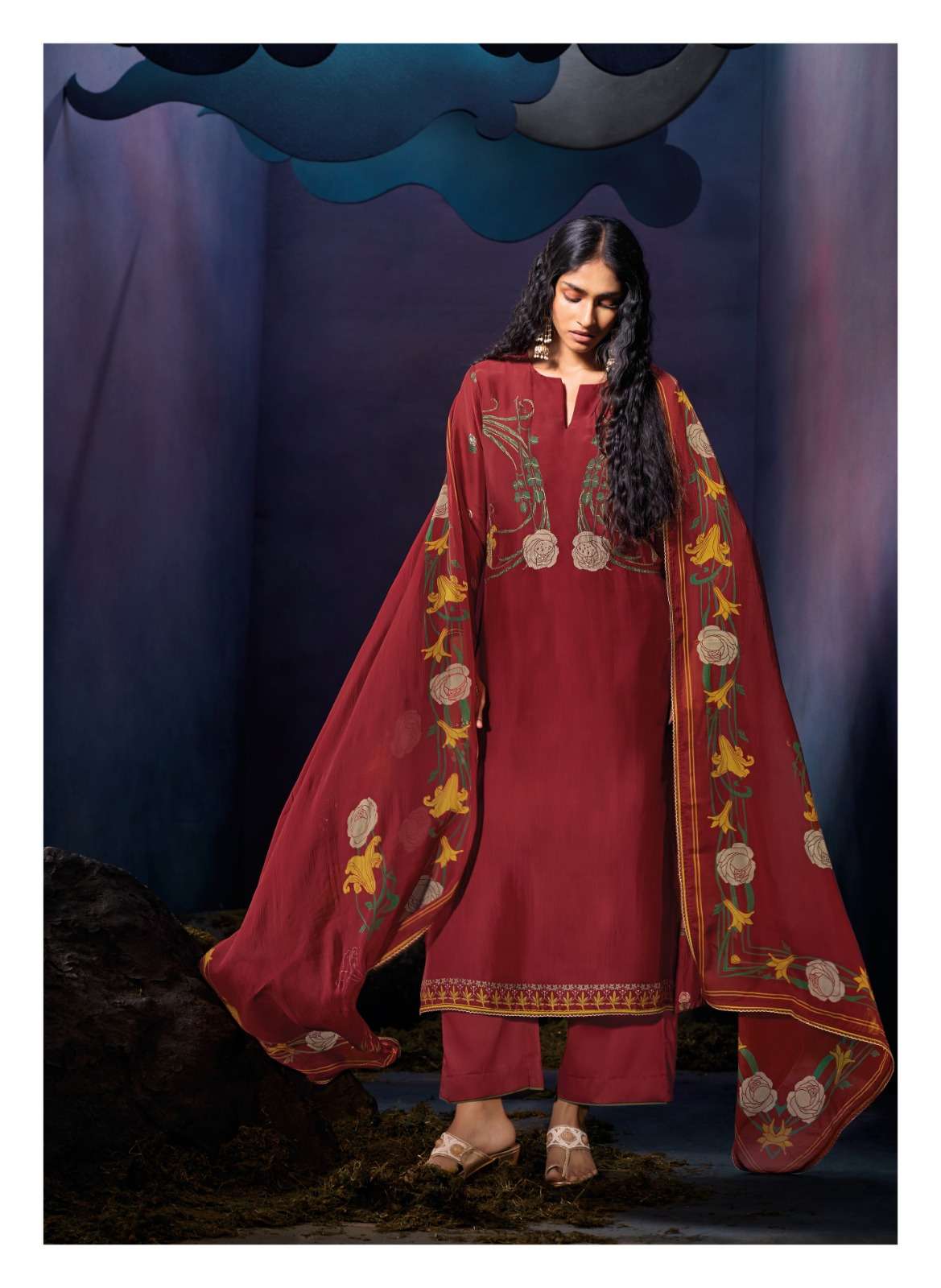 GANGA TARANG SATIN PRINTED WITH HAND WORK DESIGNER SUIT
