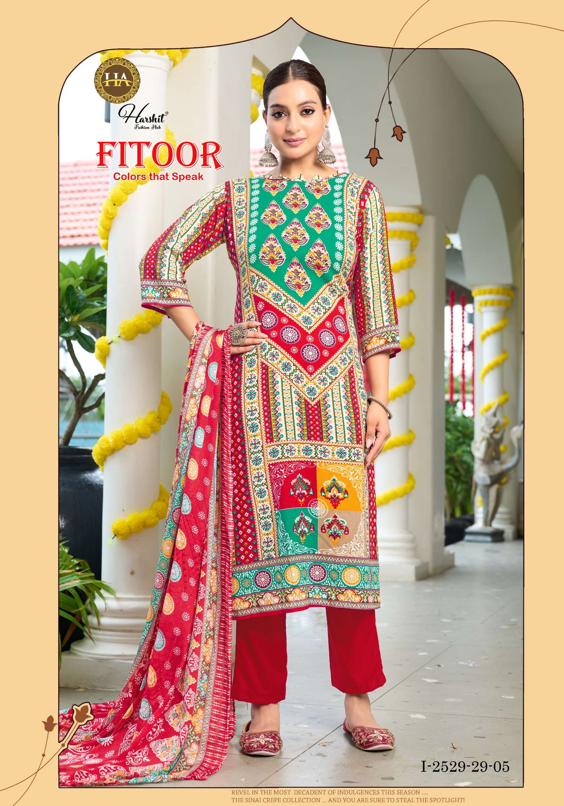 HARSHIT FASHION HUB FITOOR VISCOSE FANCY PRINT WITH WORK SUIT
