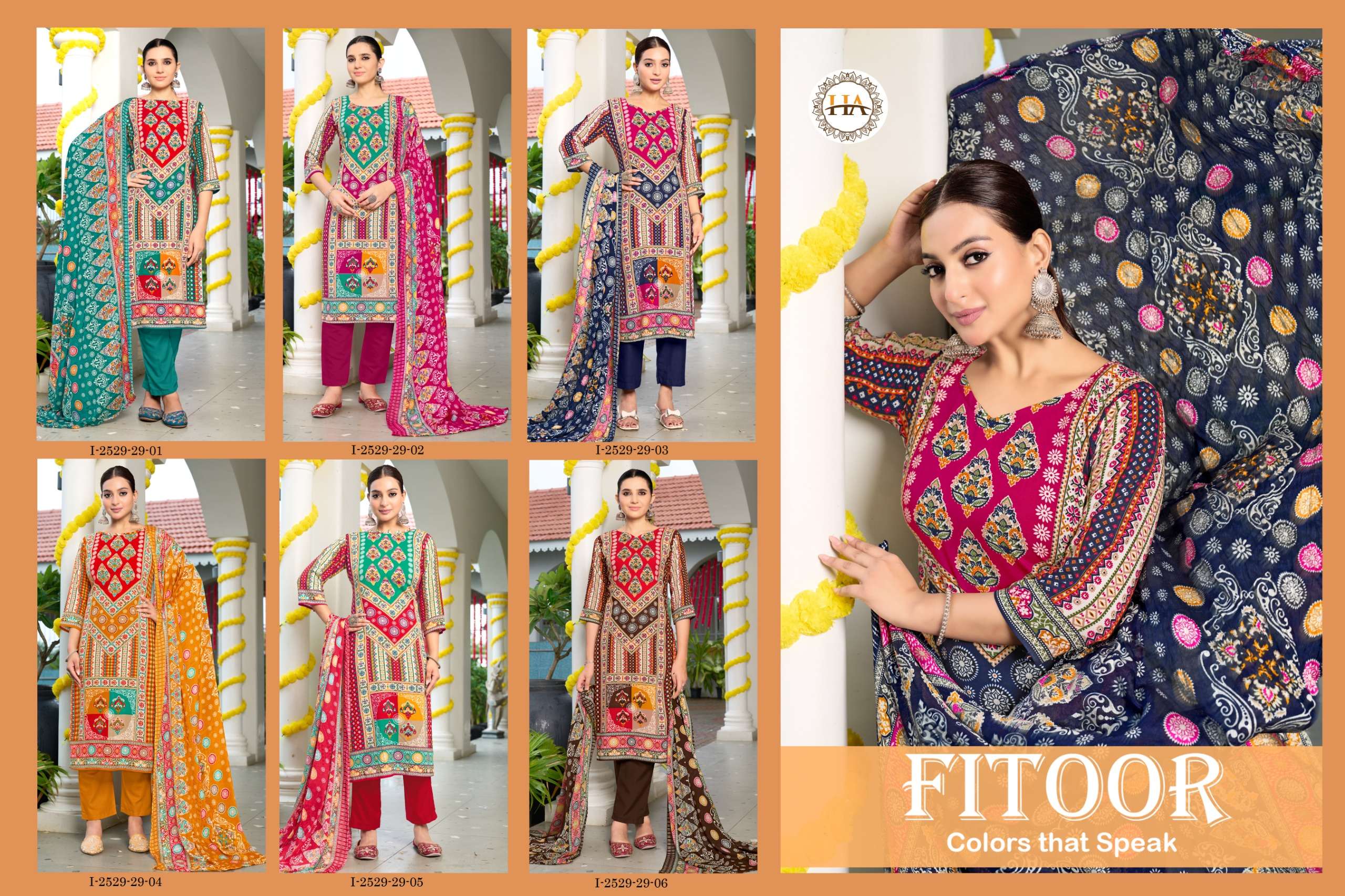 HARSHIT FASHION HUB FITOOR VISCOSE FANCY PRINT WITH WORK SUIT