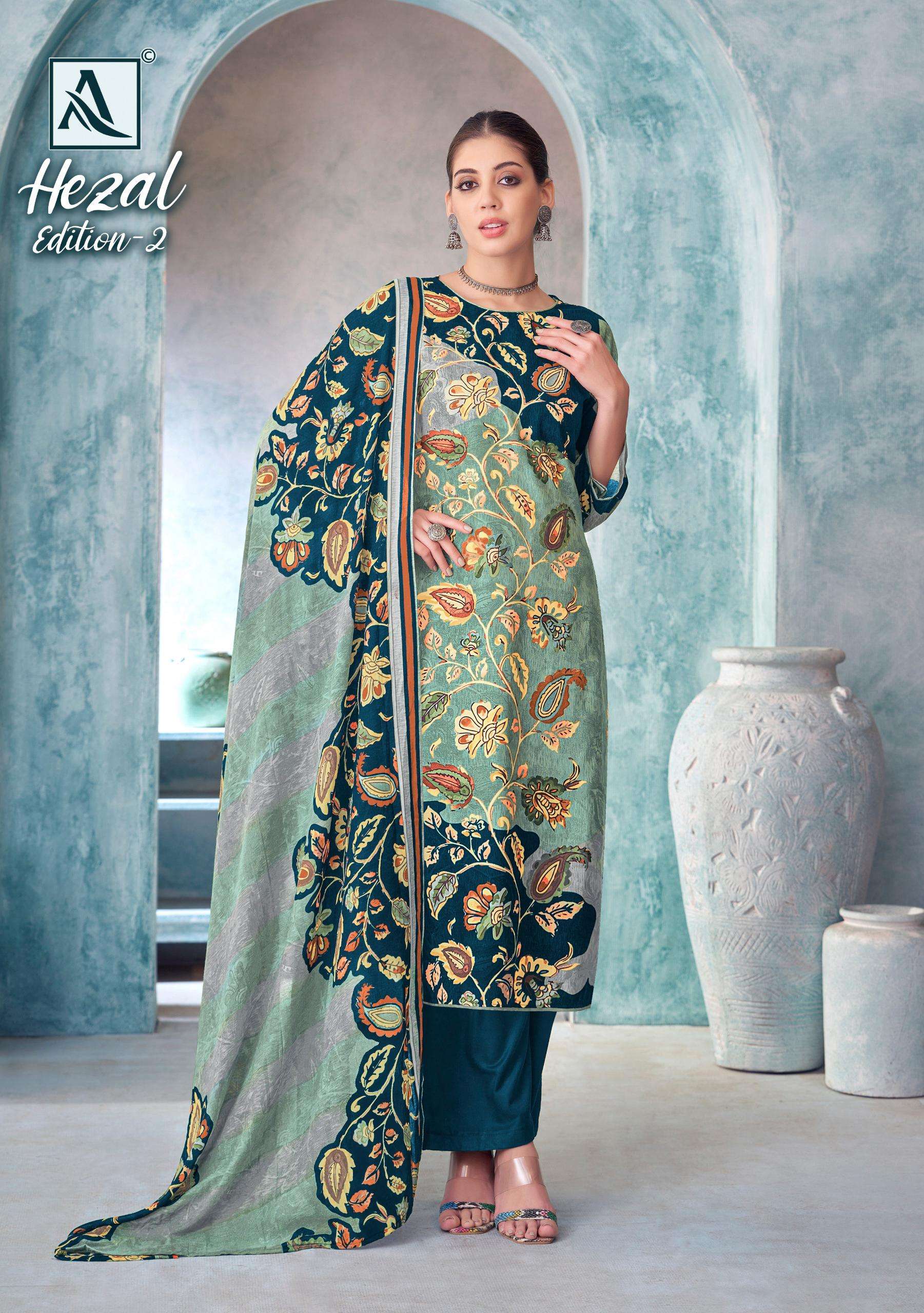 HARSHIT FASHION HUB HEZAL EDITION 2 VISCOSE PRINT WITH FANCY WORK SUIT