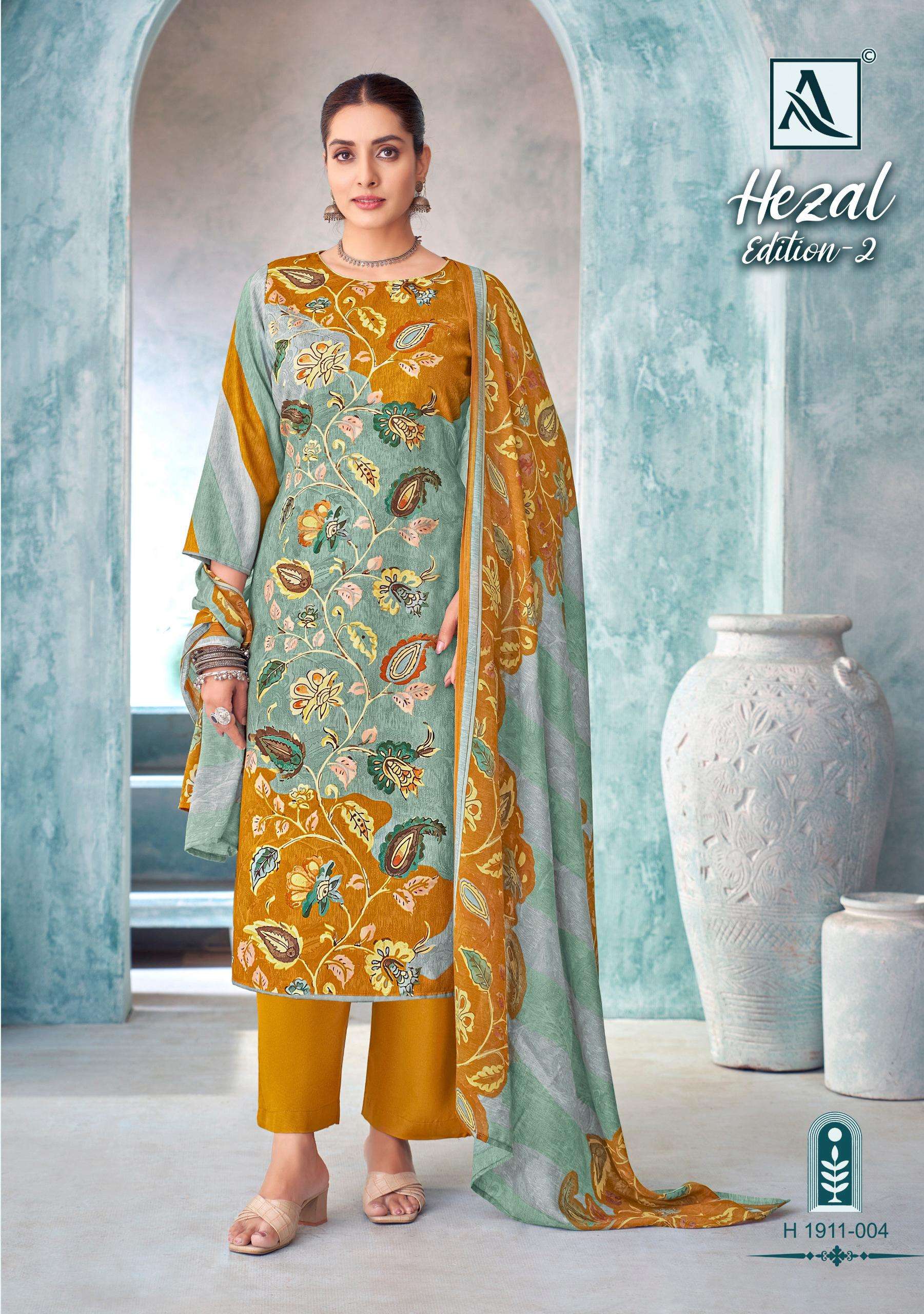 HARSHIT FASHION HUB HEZAL EDITION 2 VISCOSE PRINT WITH FANCY WORK SUIT