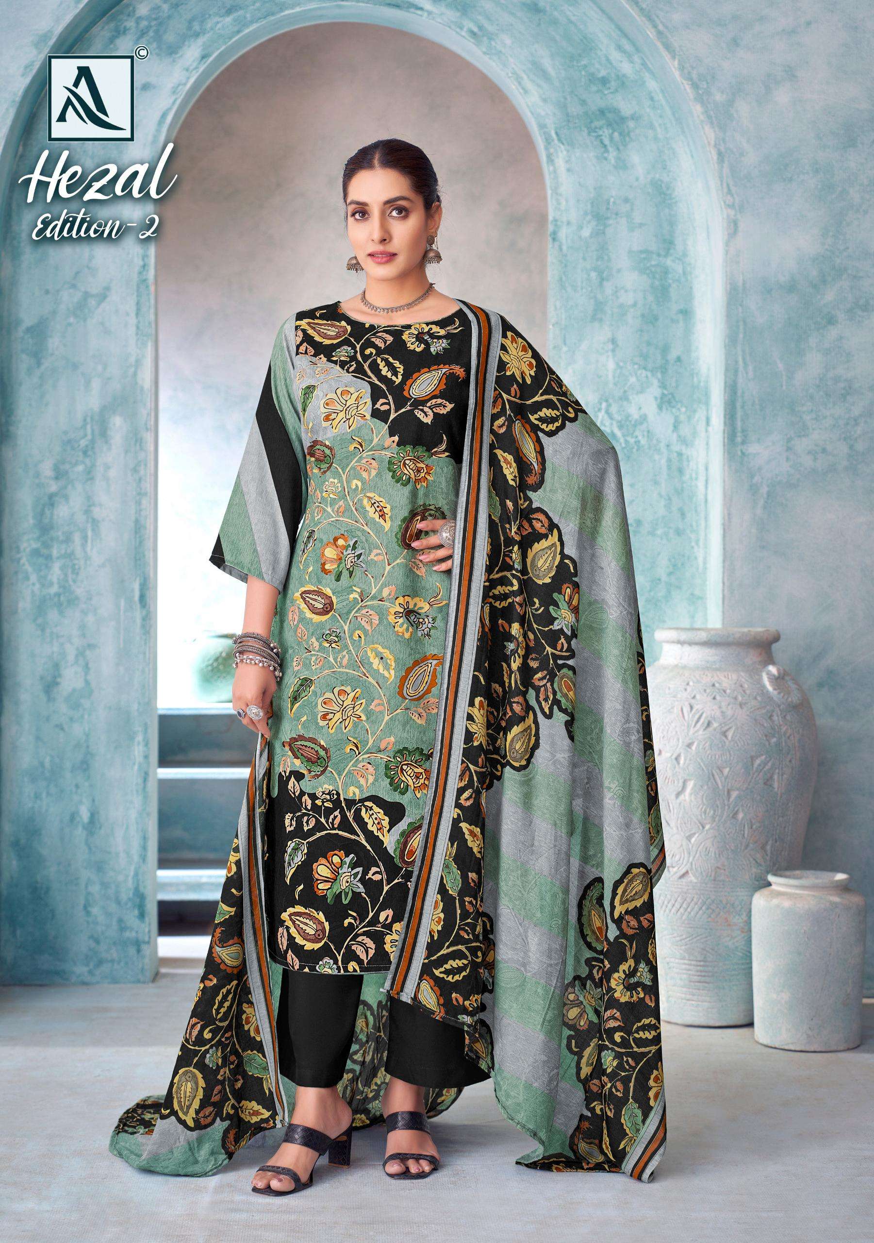 HARSHIT FASHION HUB HEZAL EDITION 2 VISCOSE PRINT WITH FANCY WORK SUIT