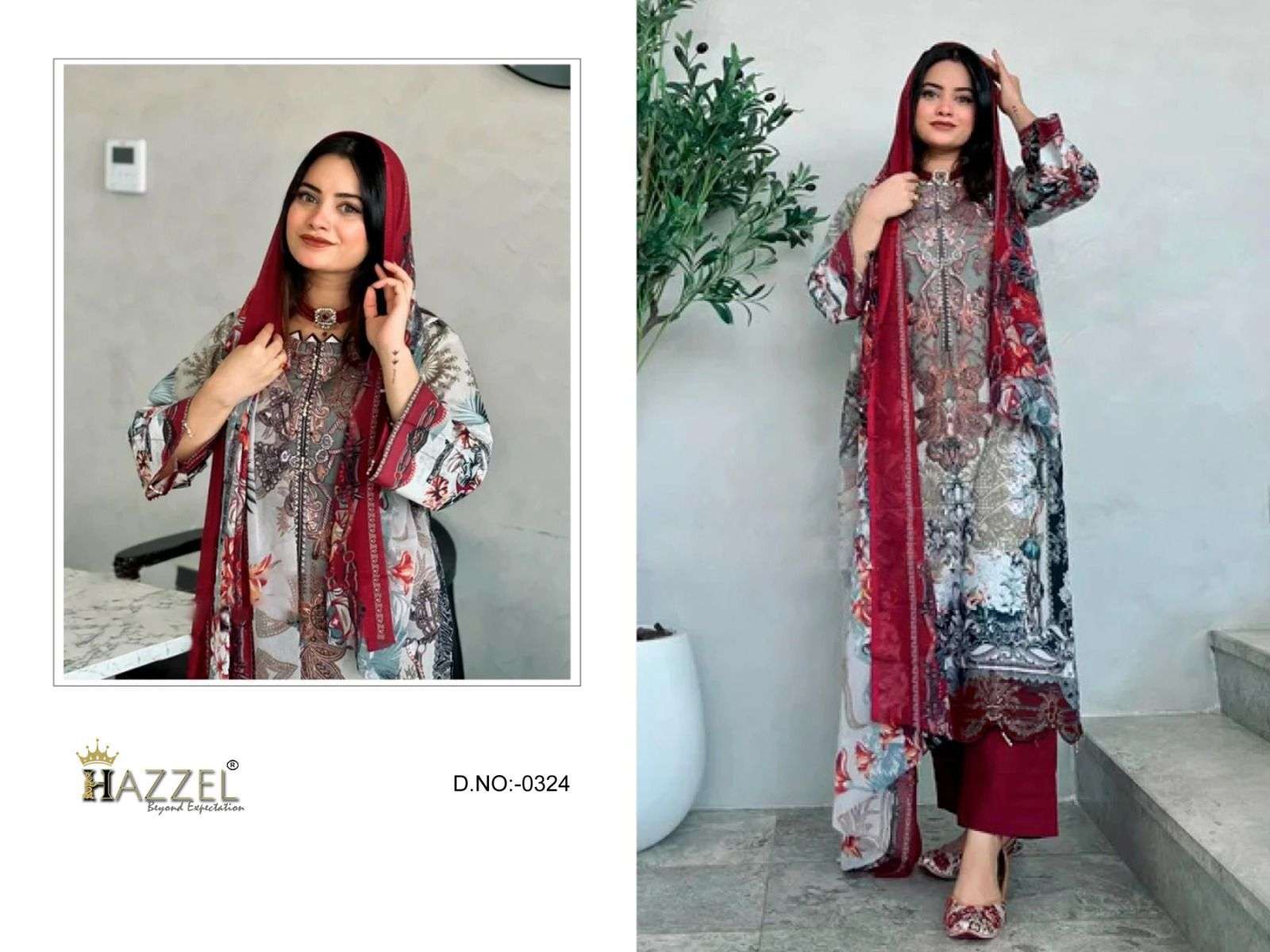 HAZEEL DESIGN NO - 0324 - 0355 PURE COTTON PRINTED EMBROIDERED PATCH PAKISTANI SALWAR SUIT