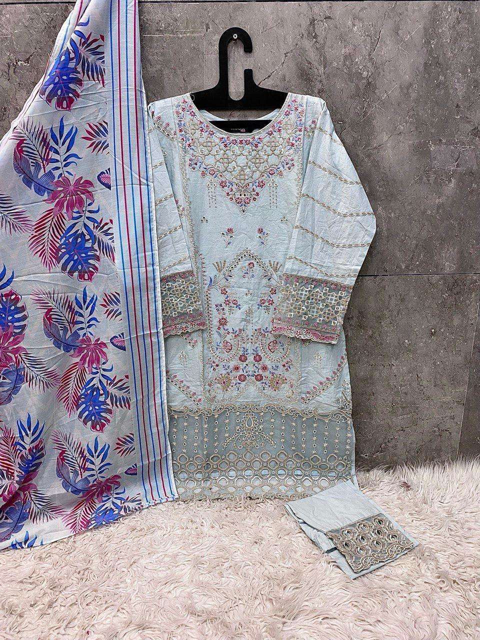 HOOR TEX DESIGN NO - HF - 159 A-C IMPORTED COTTON PAKISTANI READYMADE SUIT 