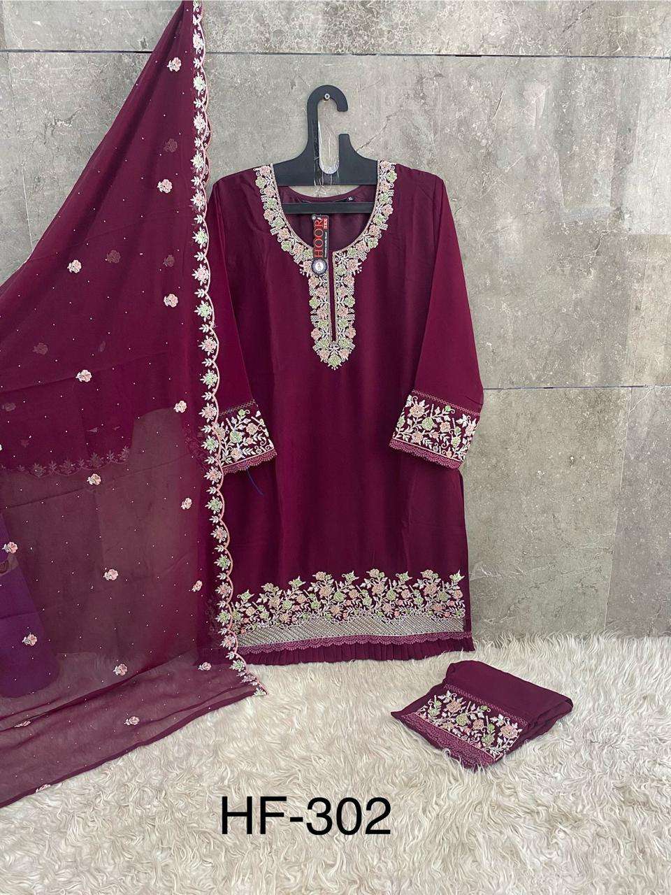HOOR TEX DESIGN NO - HF 302 A-D HEAVY GEORGETTE ZARKHAN WORK PAKISTANI CO-ORD SET