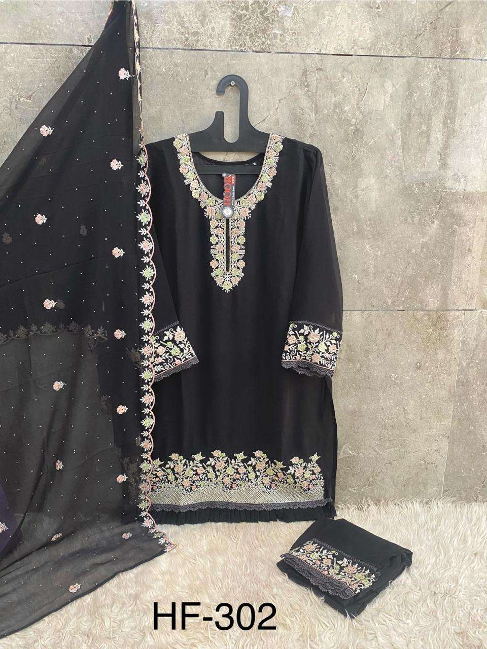 HOOR TEX DESIGN NO - HF 302 A-D HEAVY GEORGETTE ZARKHAN WORK PAKISTANI CO-ORD SET